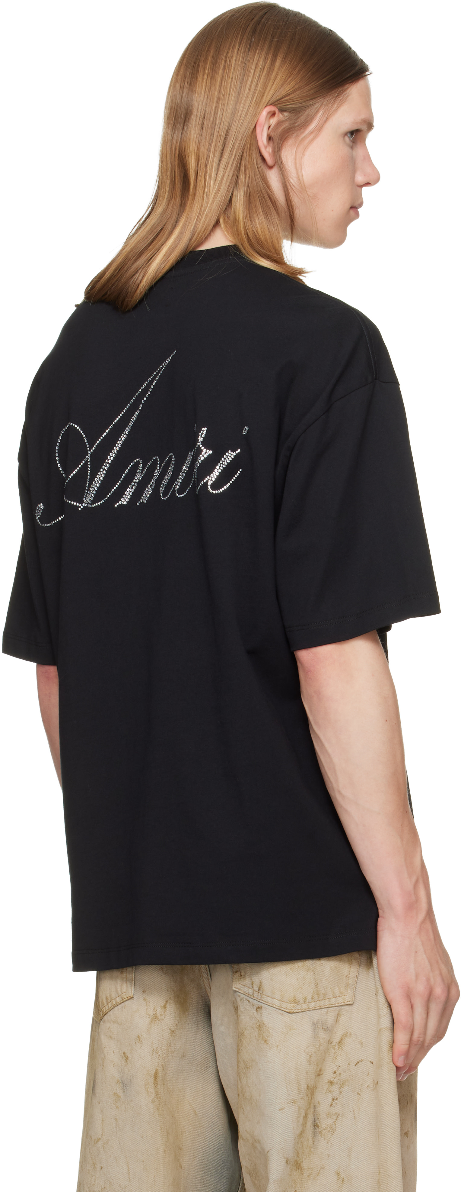 AMIRI: Black Crystal Amiri Script Oversized T-shirt | SSENSE