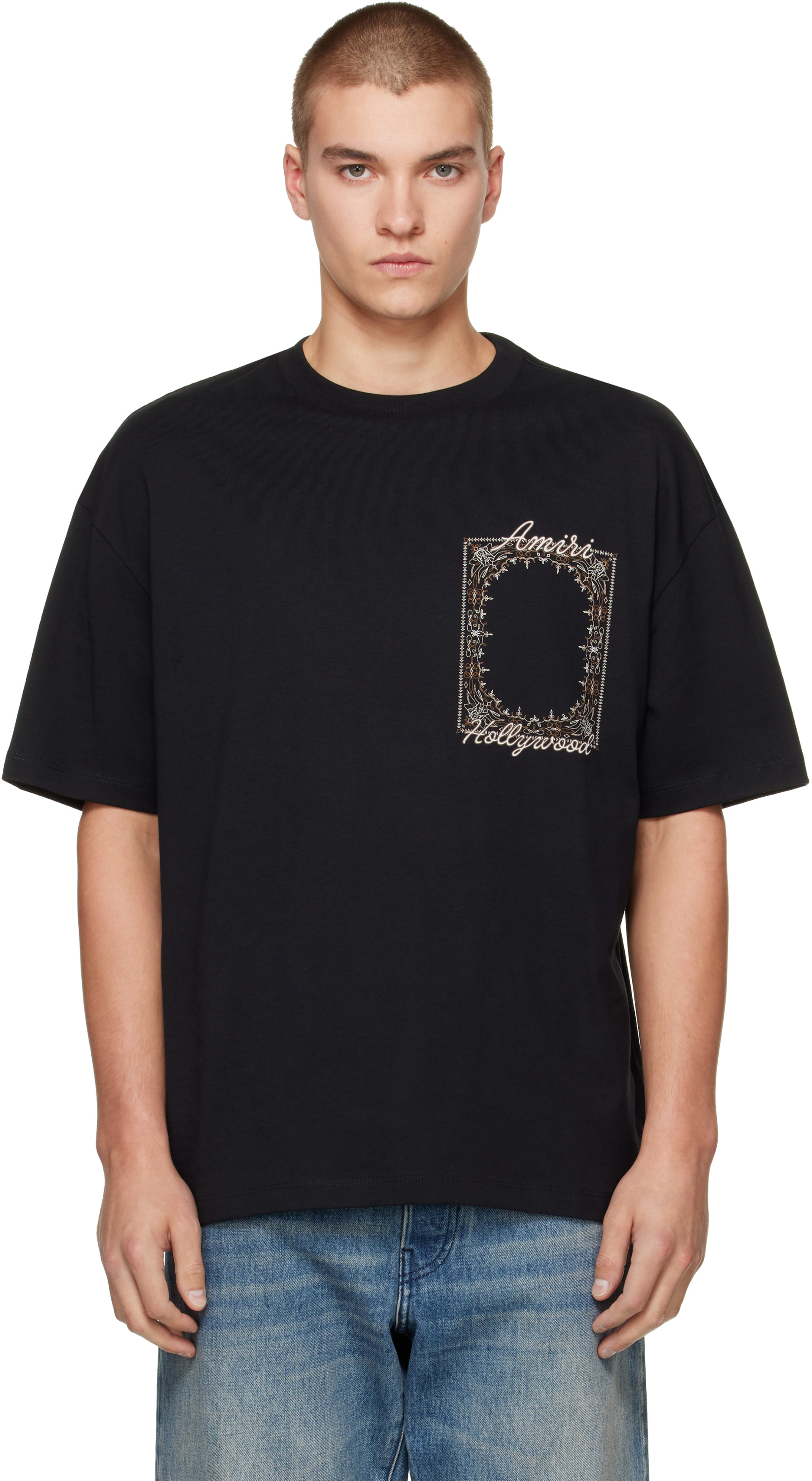 AMIRI: Black MA Quad Bandana T-shirt | SSENSE