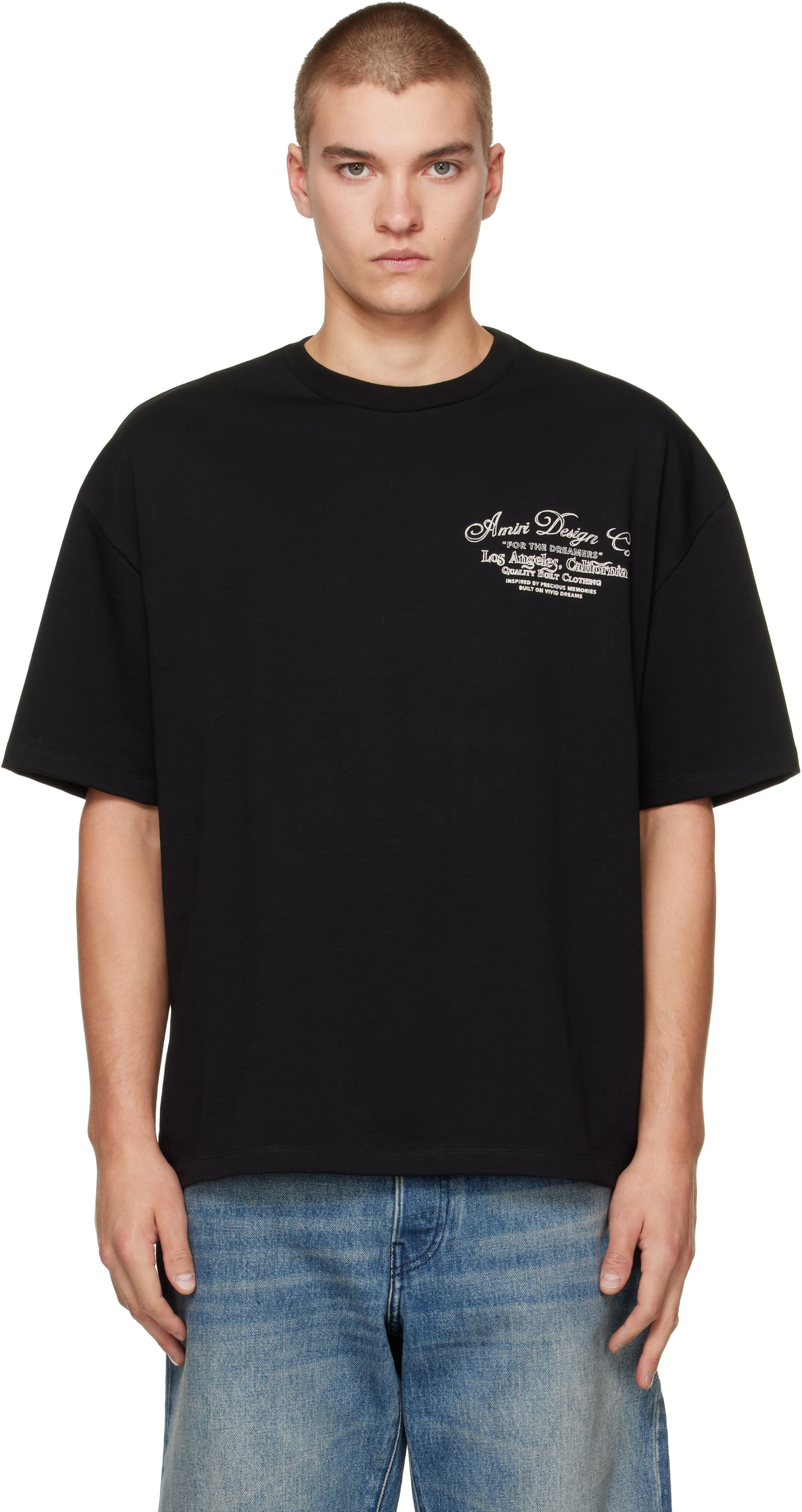 AMIRI: ブラック 'Dreamers' Chain Stitch オーバーサイズ Tシャツ