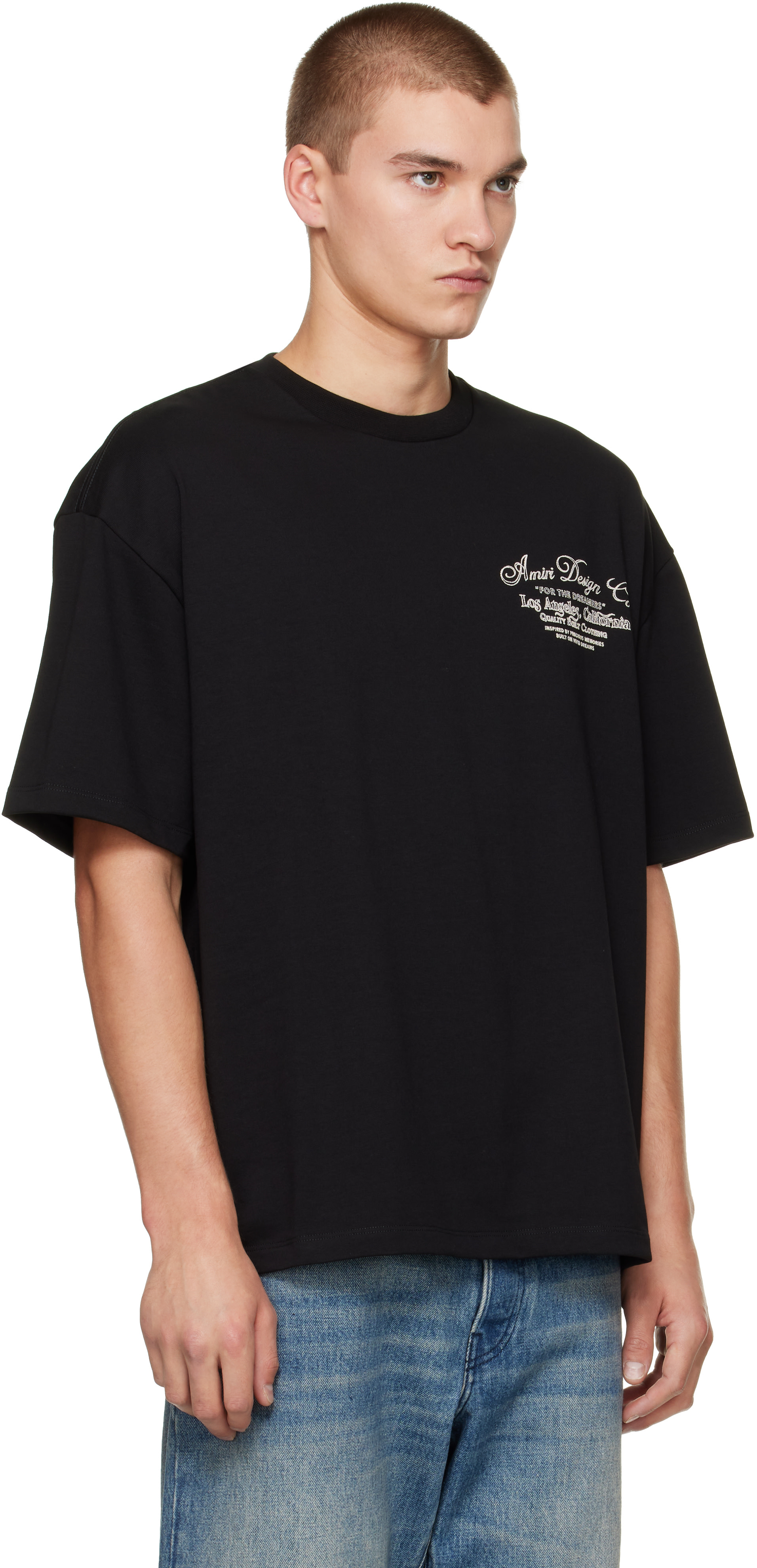 AMIRI: ブラック 'Dreamers' Chain Stitch オーバーサイズ Tシャツ