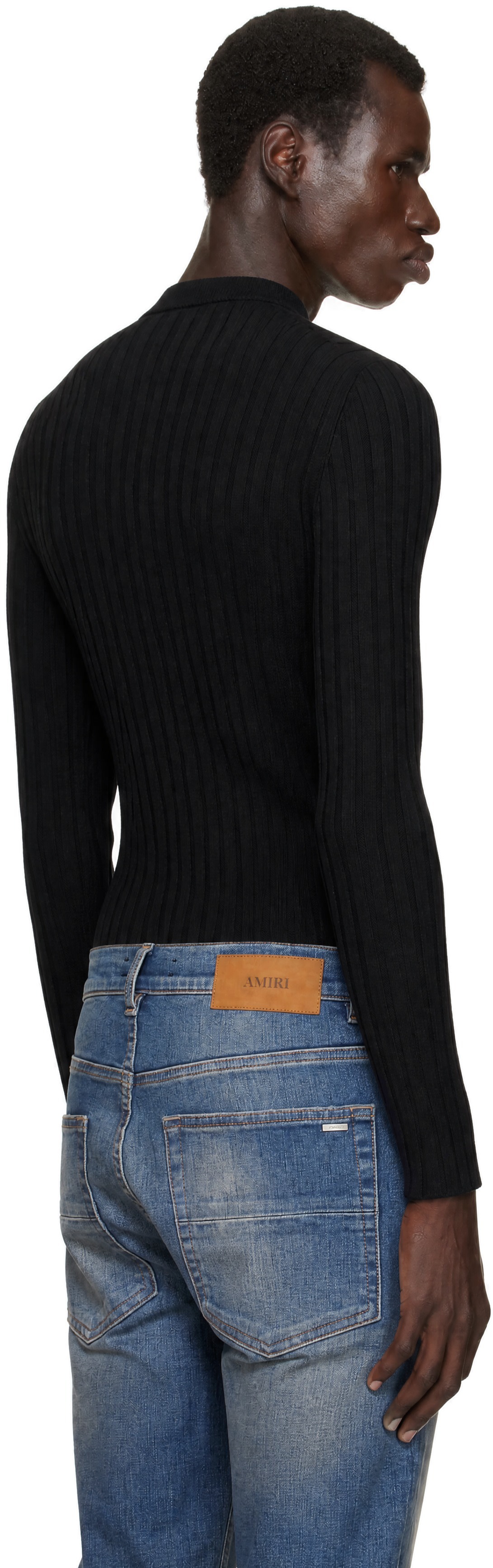 AMIRI - Black 'AMIRI' Script Knit Henley