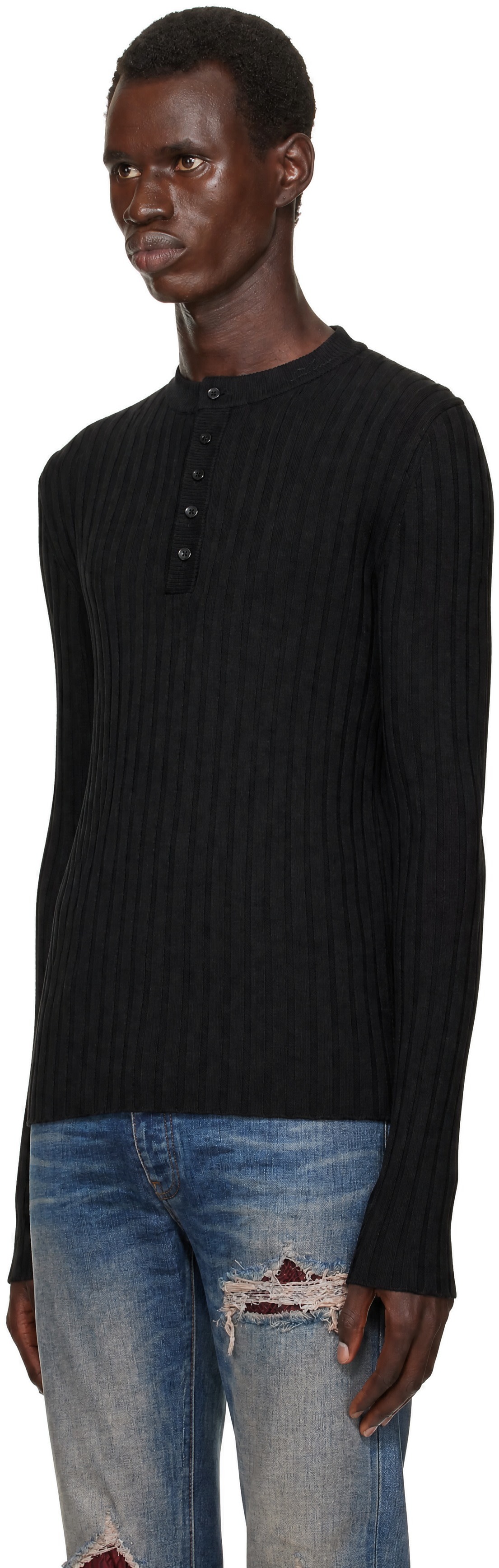 AMIRI - Black 'AMIRI' Script Knit Henley