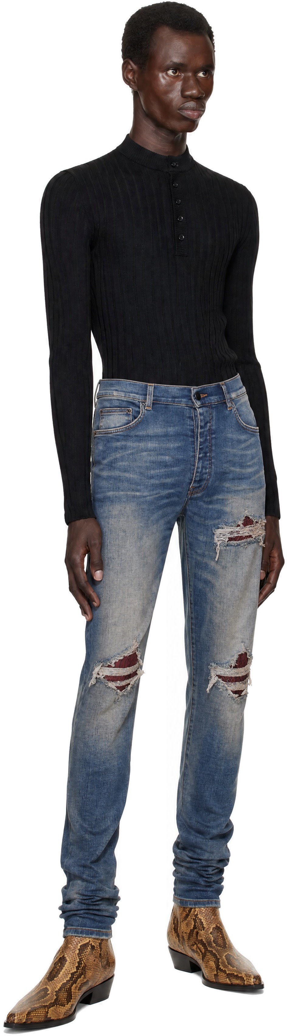 AMIRI - Black 'AMIRI' Script Knit Henley