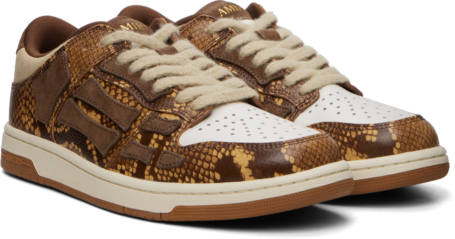 AMIRI - Brown & White Printed Python Skel Top Low Sneakers