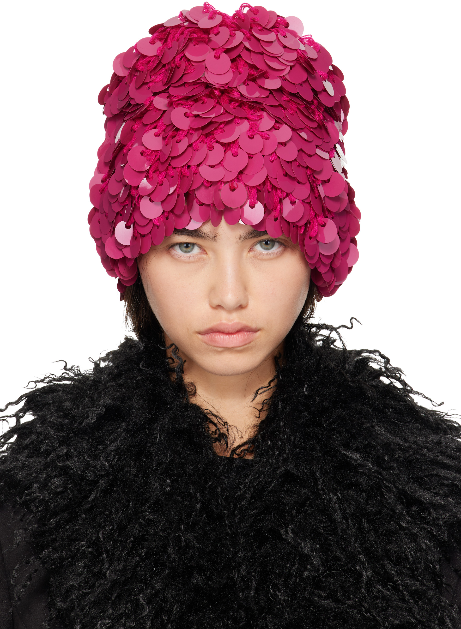 Anna Sui - Bonnet rose à paillettes