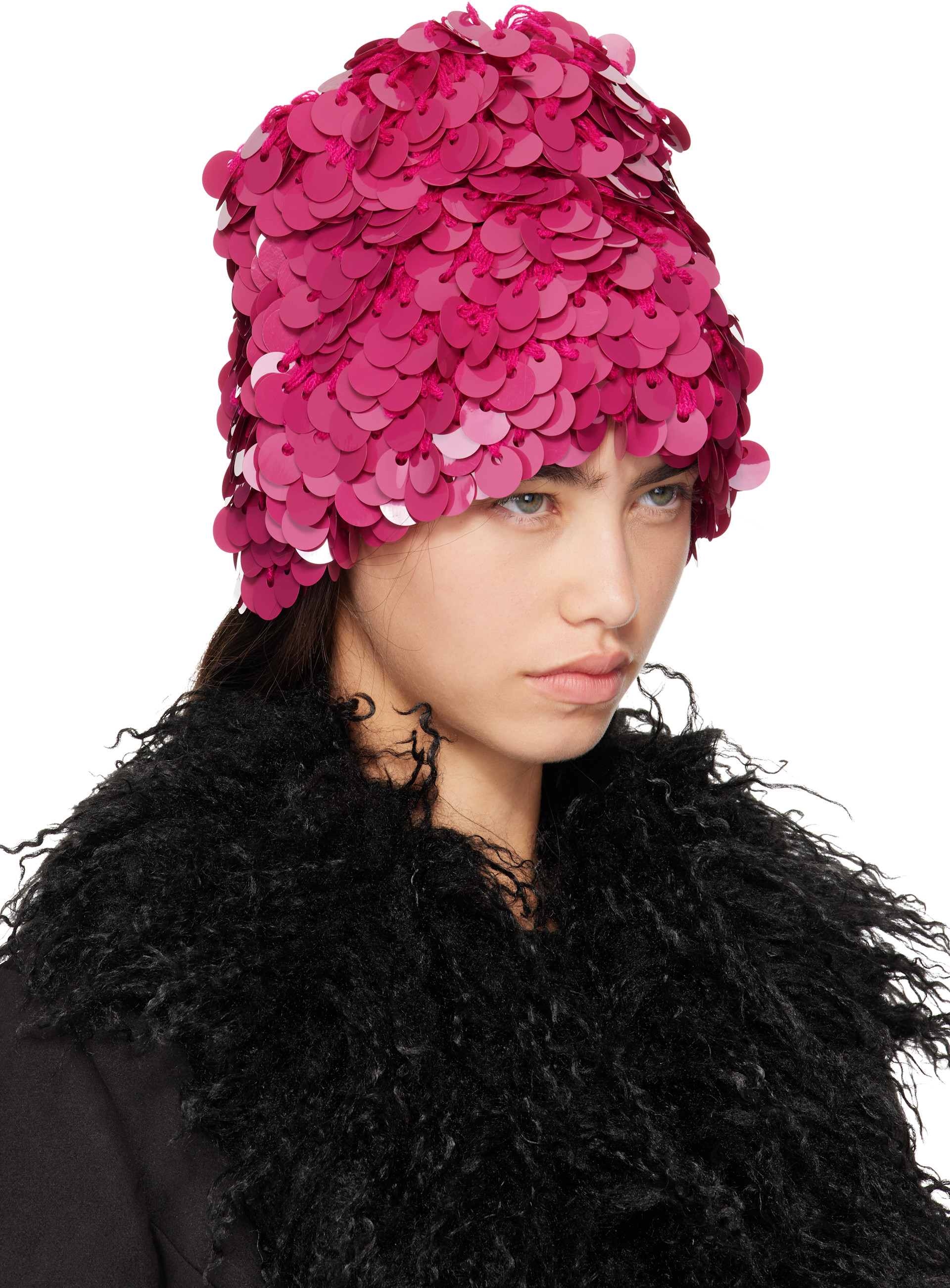 Anna Sui - Bonnet rose à paillettes