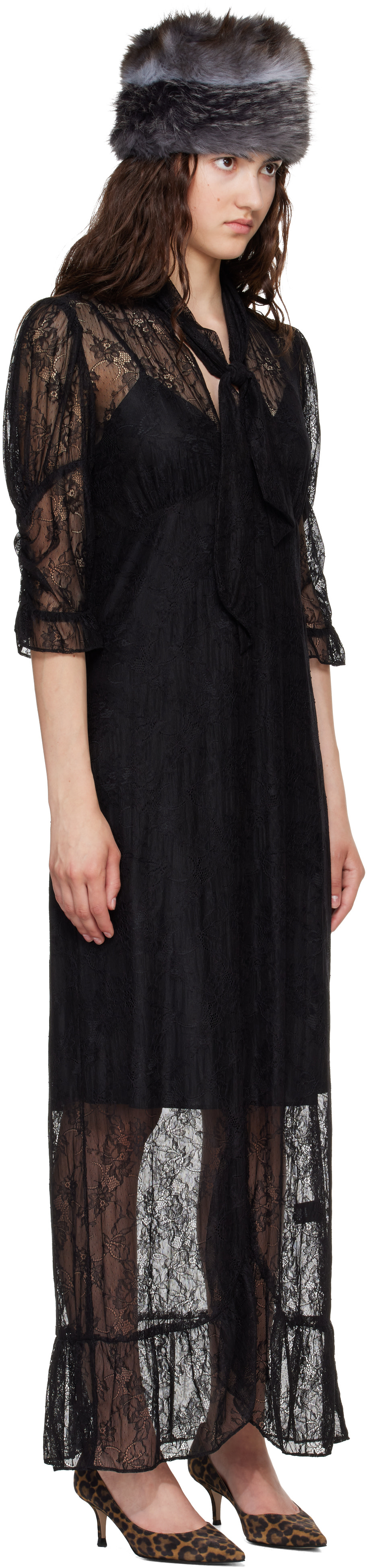 Anna Sui - Robe longue noire à écharpe à nouer