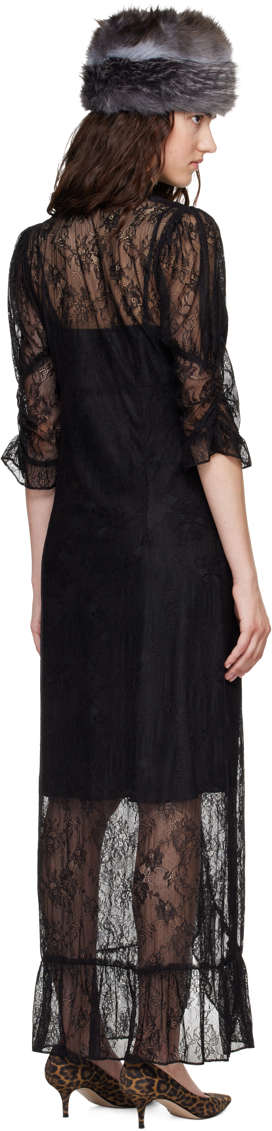 Anna Sui - Robe longue noire à écharpe à nouer