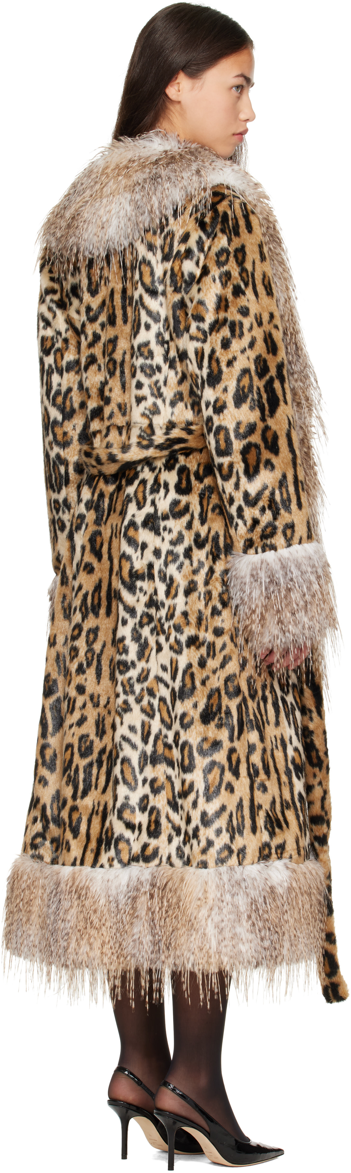 Anna Sui: ベージュ＆ブラウン ベルト フェイクファー コート | SSENSE