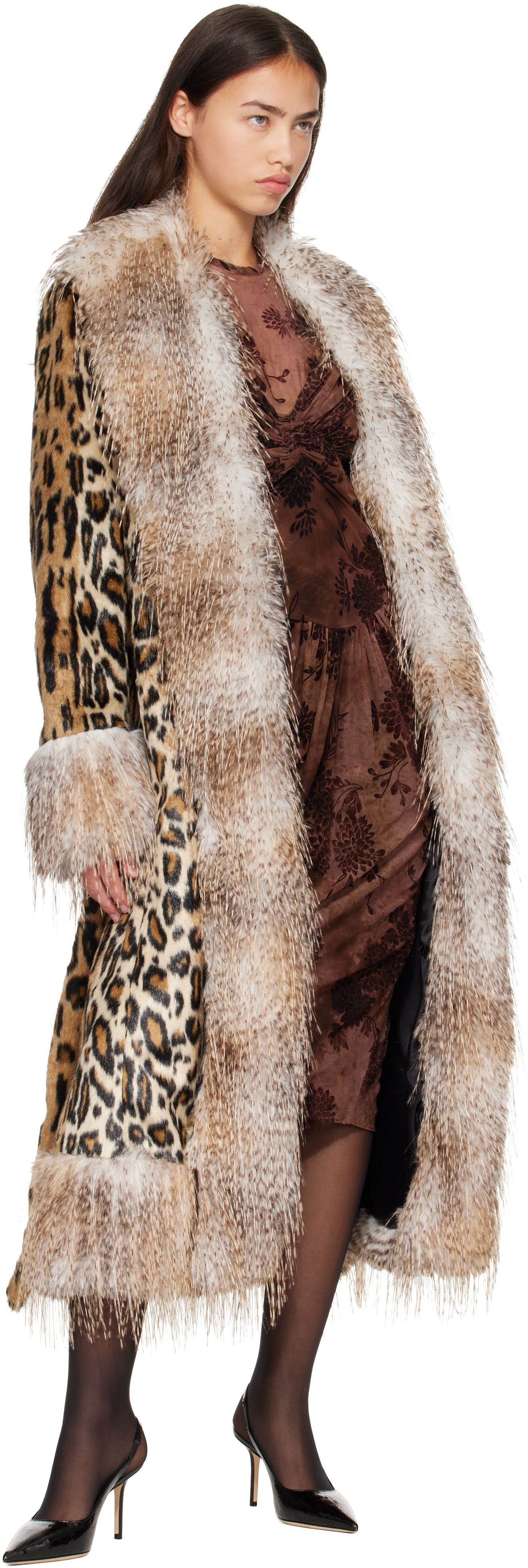 Anna Sui: ベージュ＆ブラウン ベルト フェイクファー コート | SSENSE 