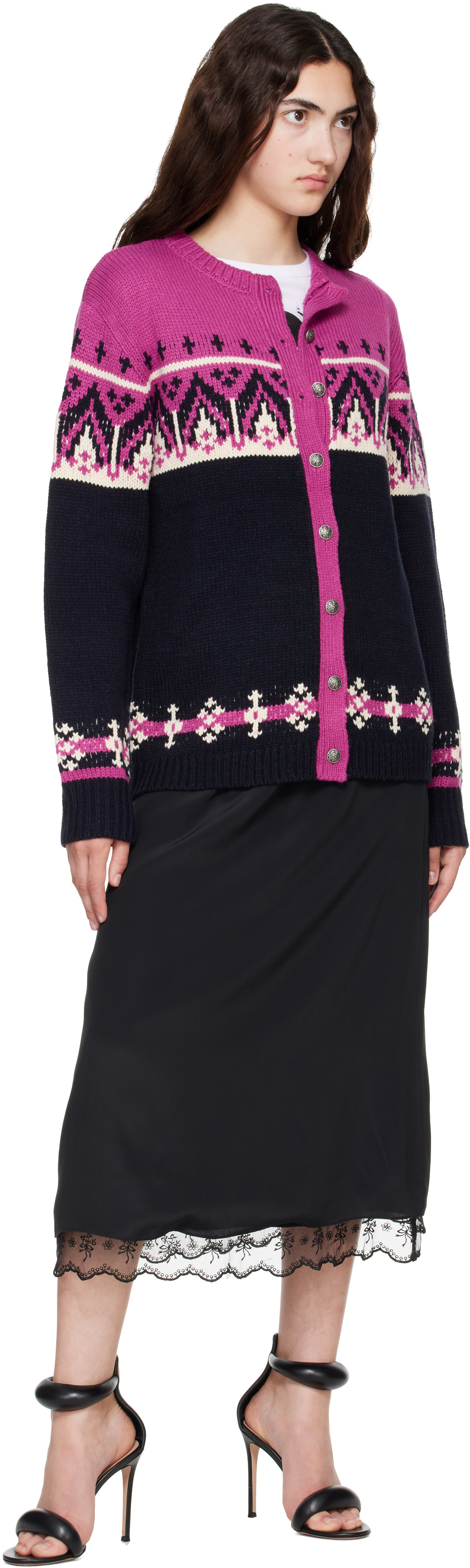 タグ付♥♥アーガイルカーディガンANNA SUIアナスイ Anna Sui: Black & Purple Fair Isle Knit Cardigan | SSENSE