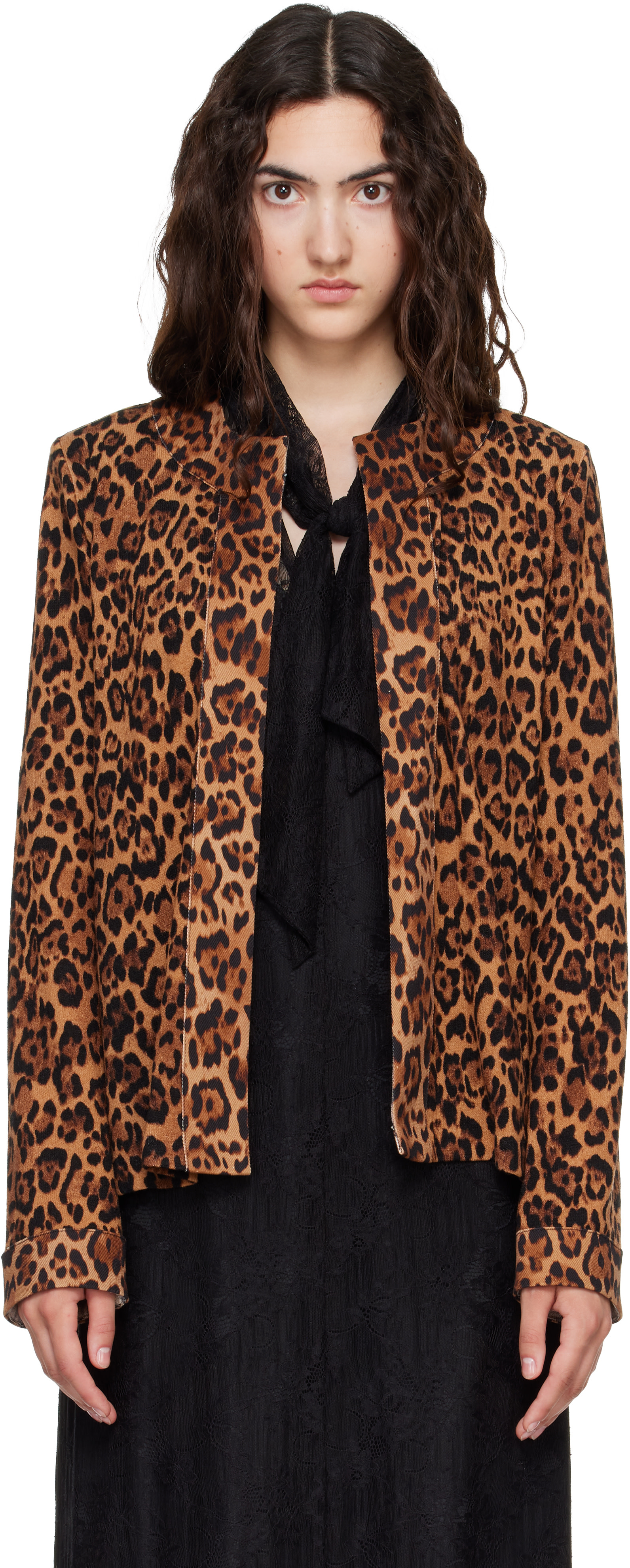Anna Sui - Cardigan brun clair à motif léopard