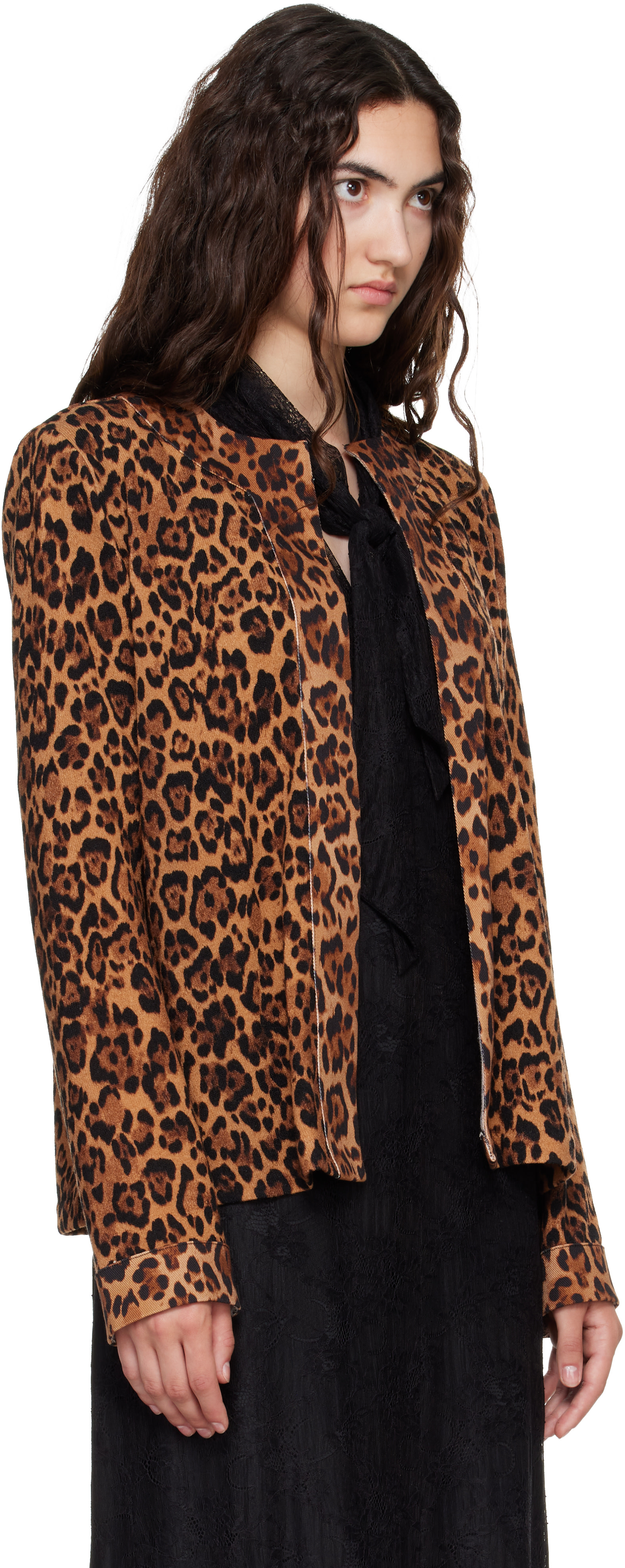 Anna Sui - Cardigan brun clair à motif léopard