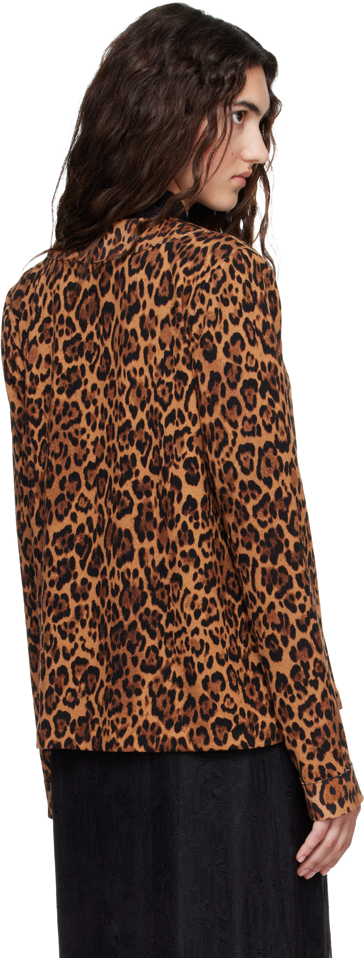 Anna Sui - Cardigan brun clair à motif léopard