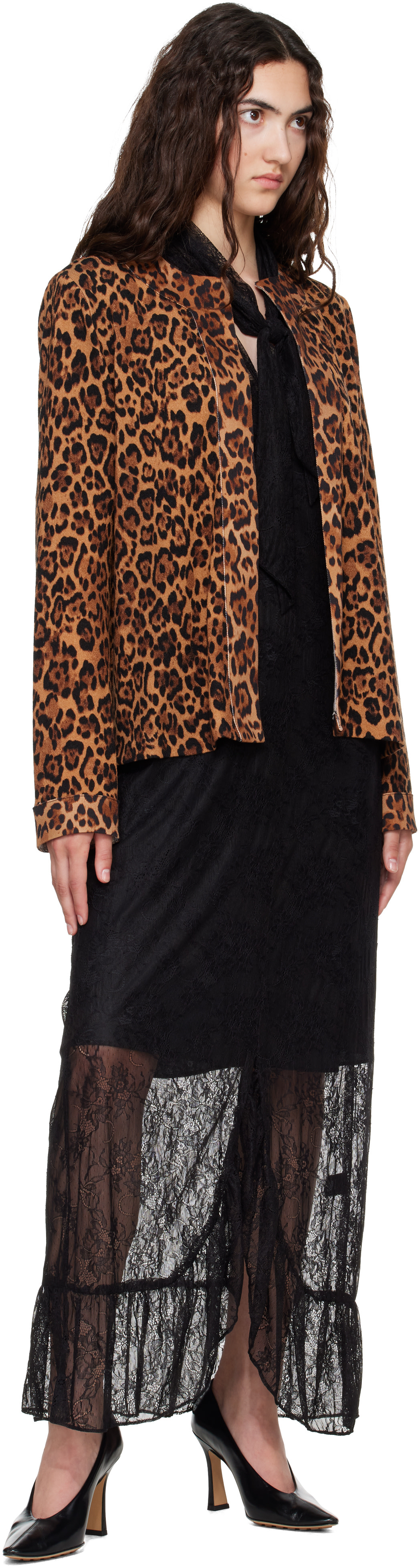 Anna Sui - Cardigan brun clair à motif léopard