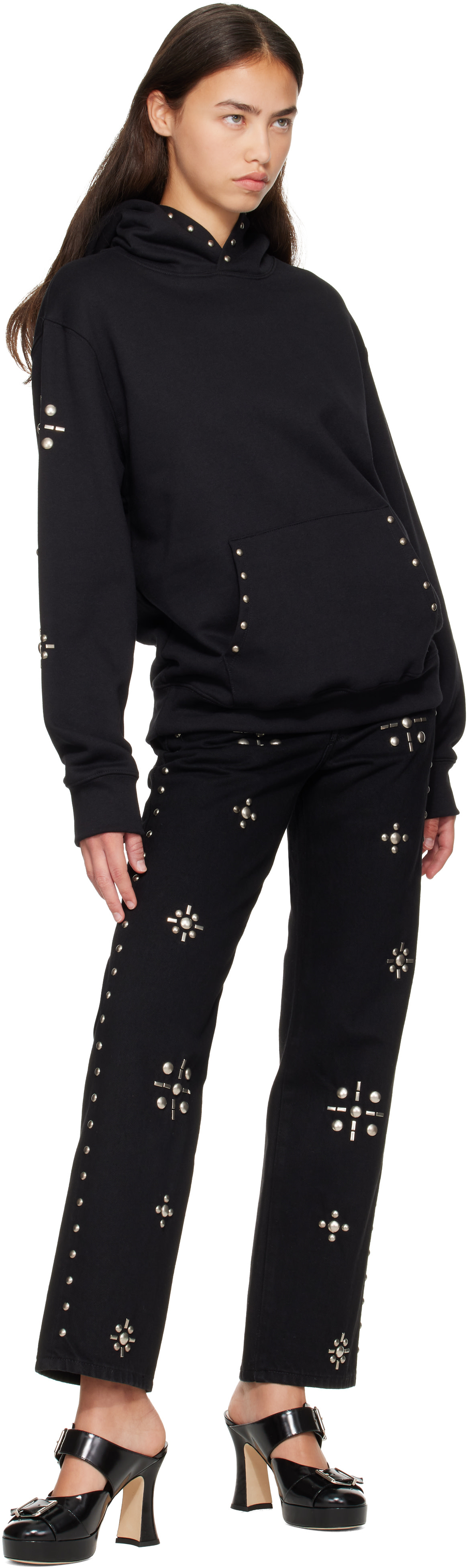 Anna Sui - Pull à capuche noir à clous