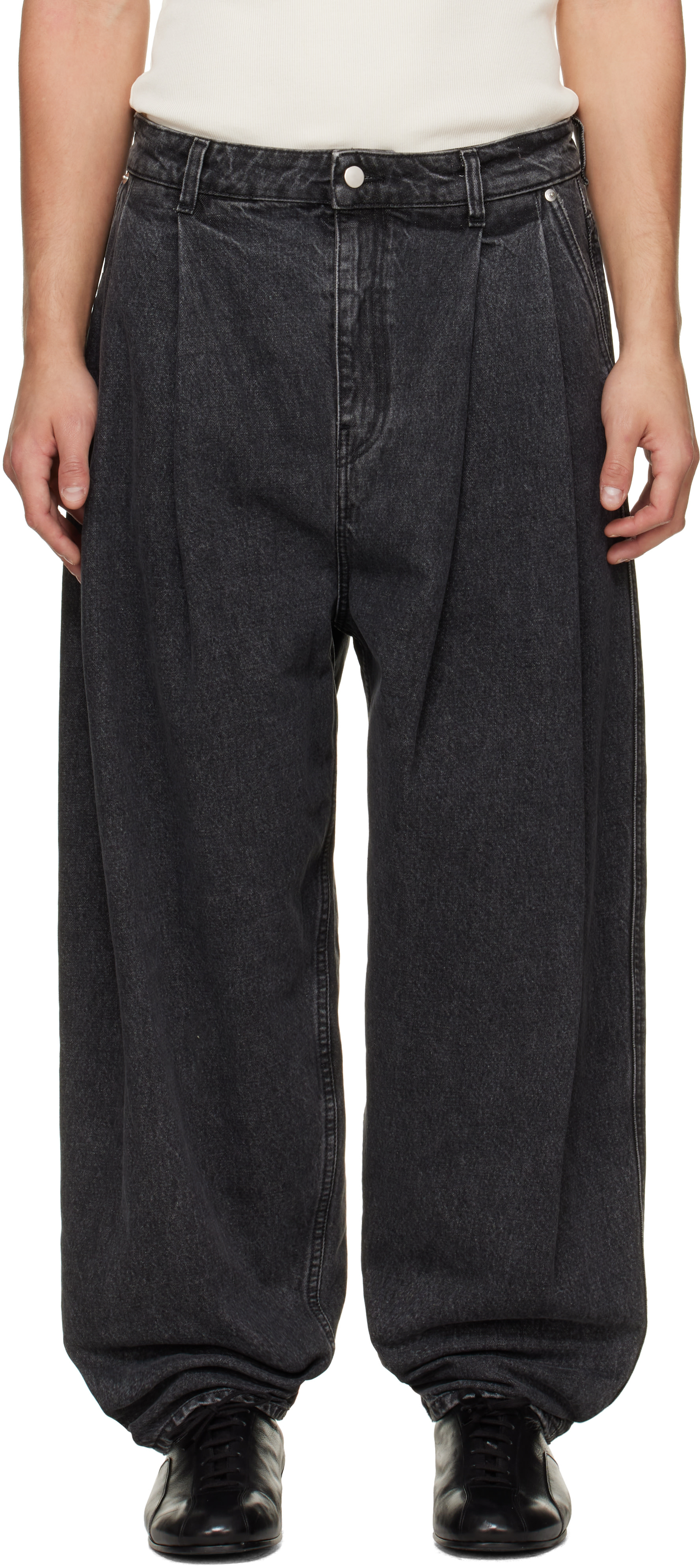 Hed Mayner - Gray Pleated Denim Jeans