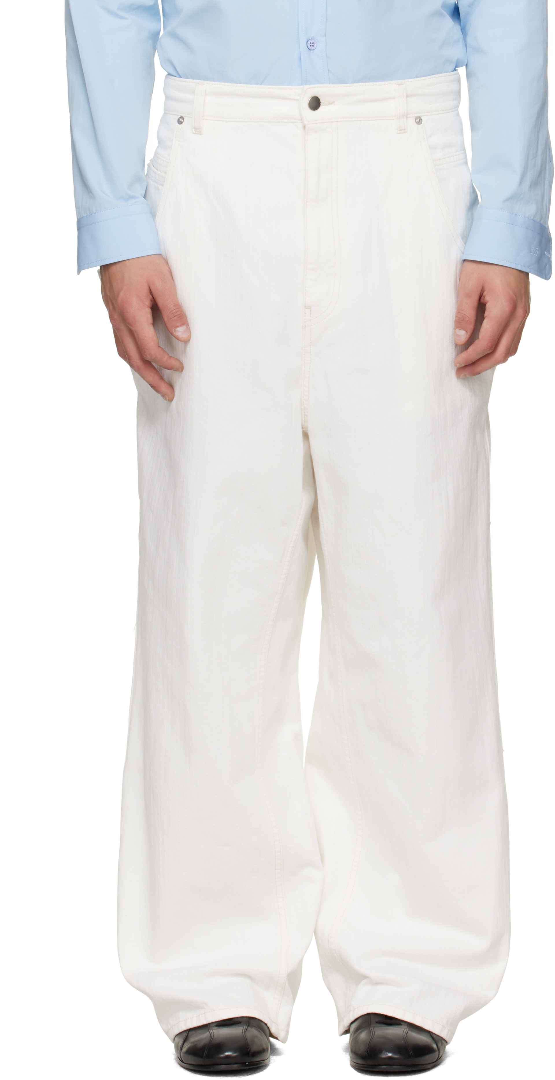 Hed Mayner - Jean blanc en denim texturé