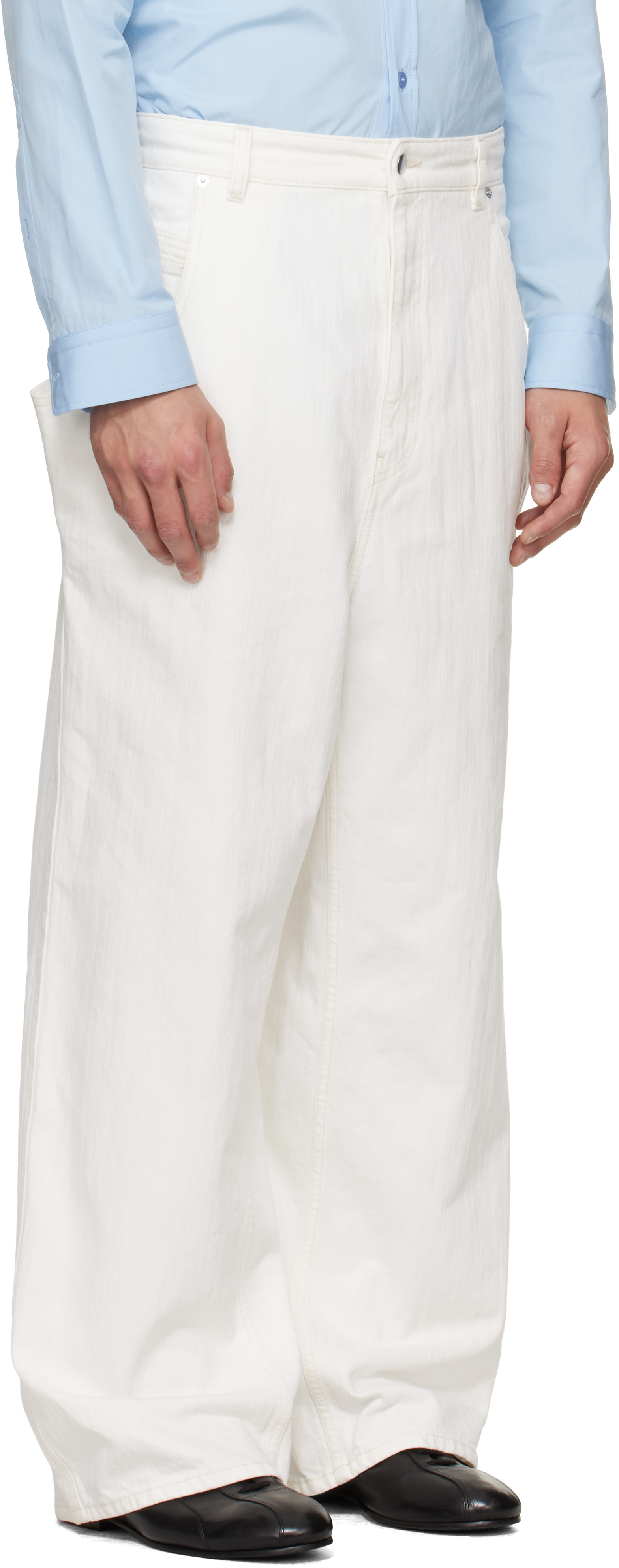 Hed Mayner - White Textured Denim Jeans