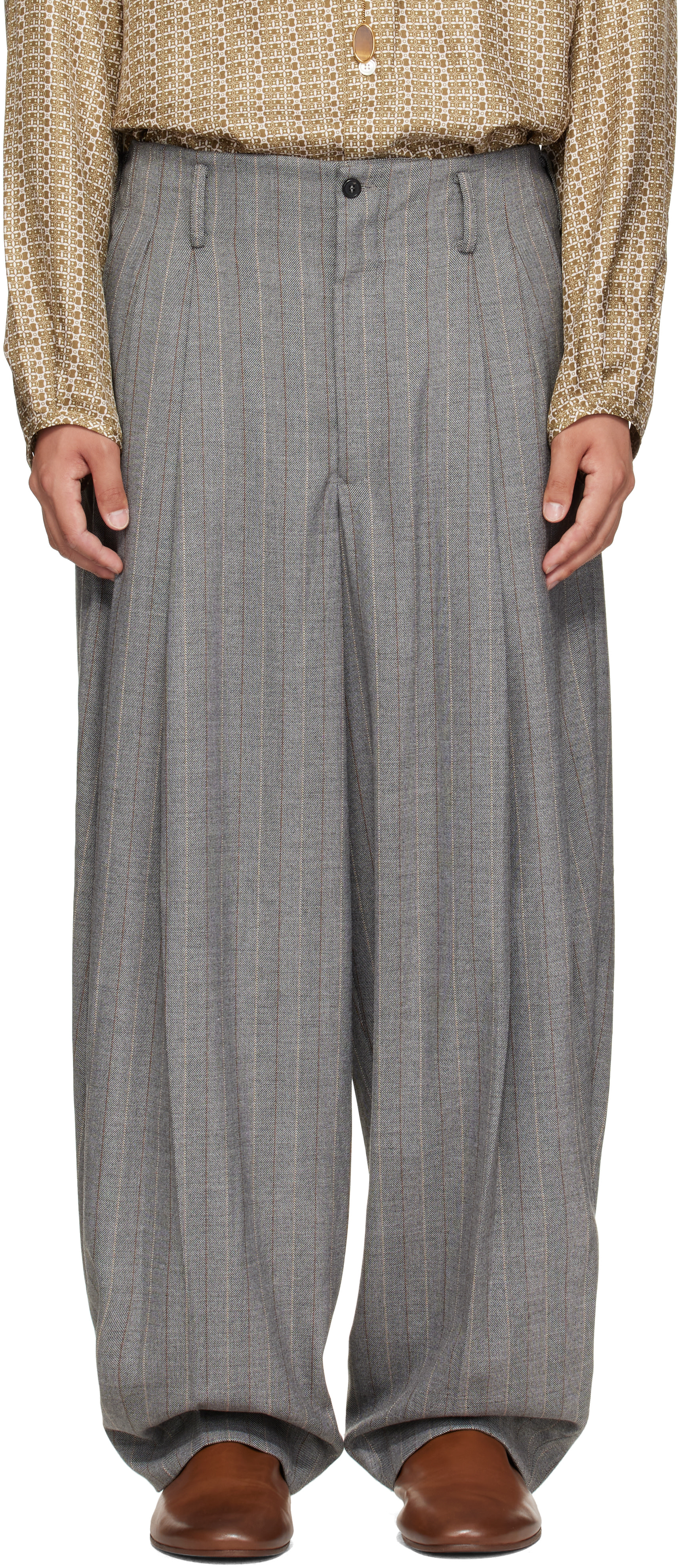 Hed Mayner - Pantalon gris à rayures