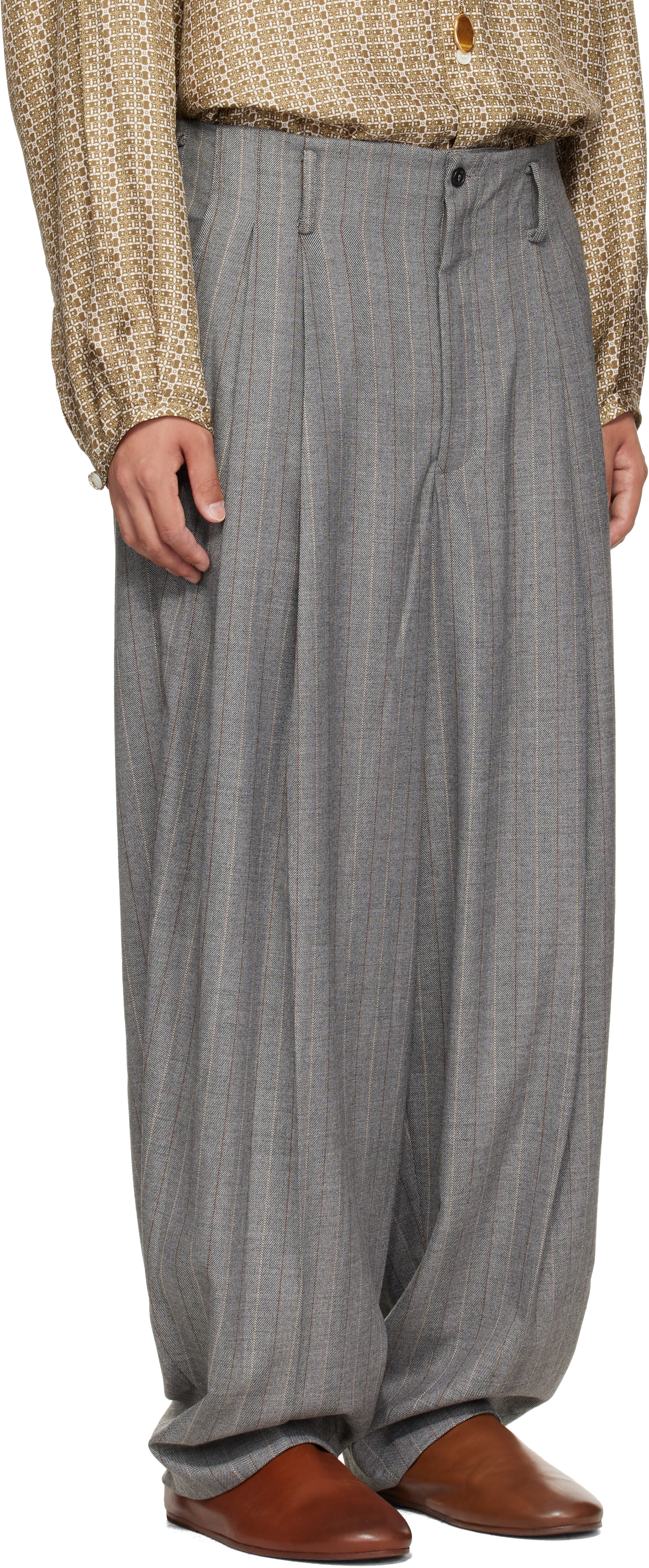 Hed Mayner - Pantalon gris à rayures