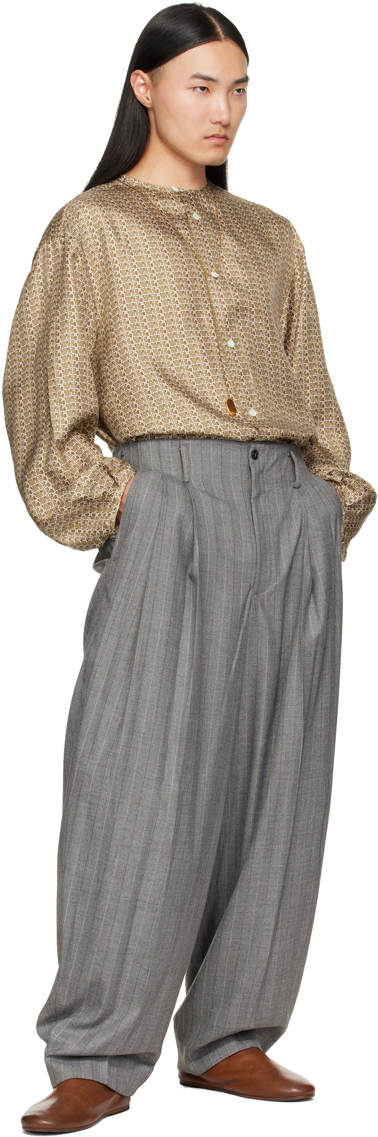 Hed Mayner - Pantalon gris à rayures