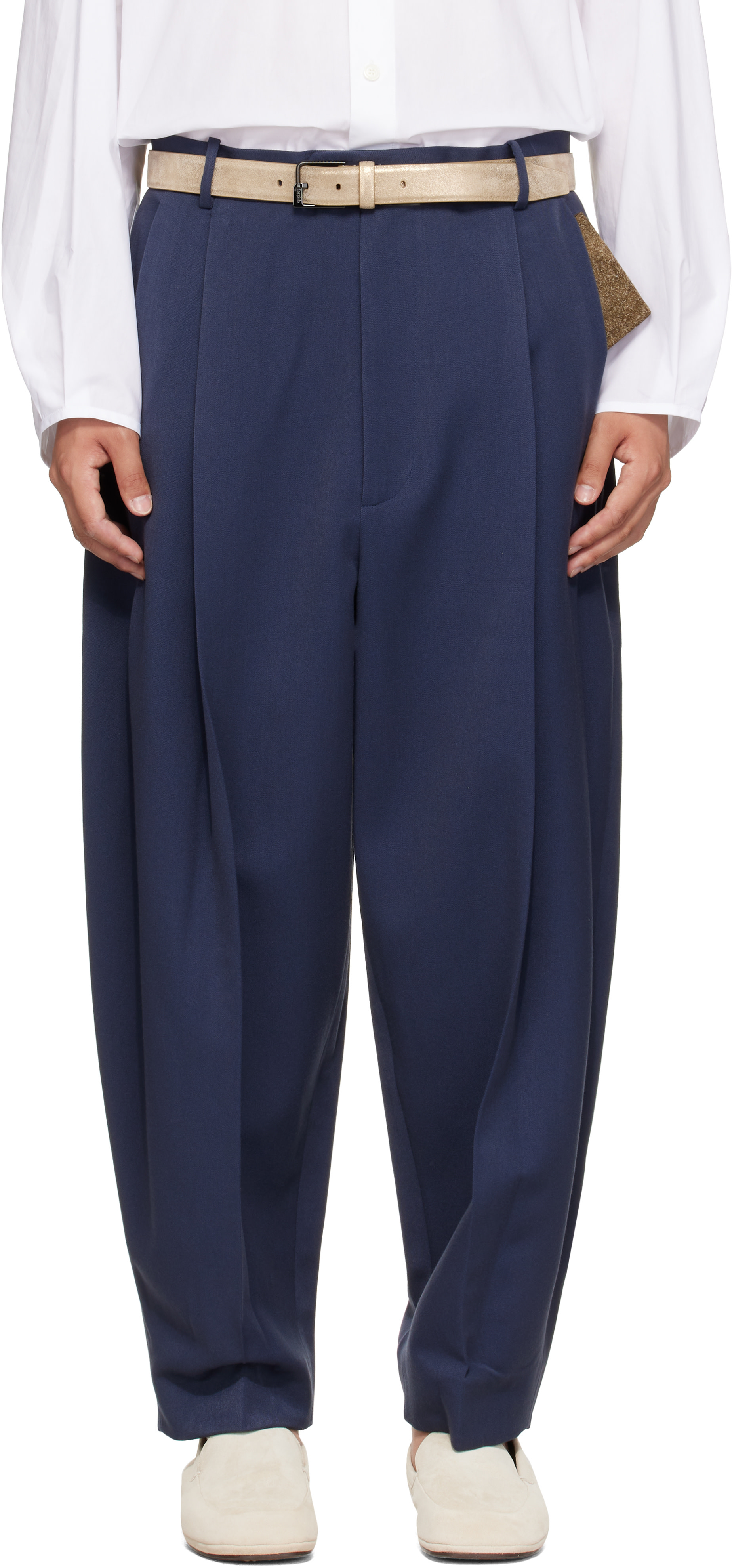 Hed Mayner - Navy Pleated Trousers