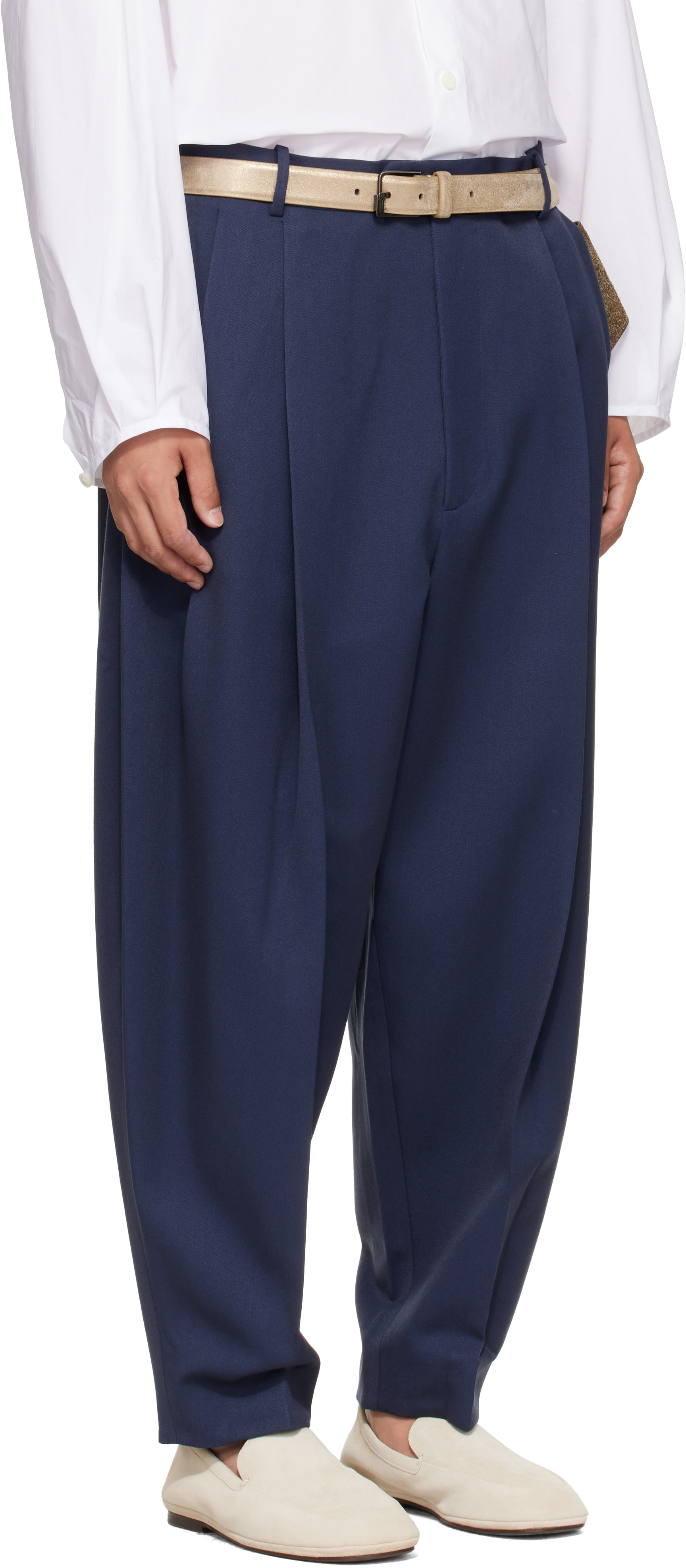 Hed Mayner - Navy Pleated Trousers