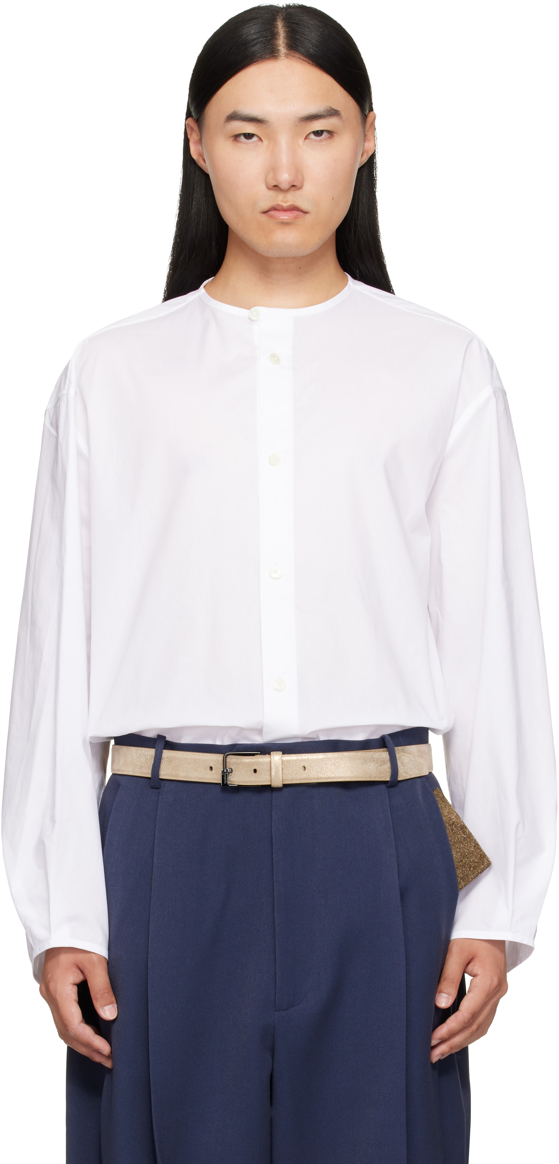 Hed Mayner: White Band Collar Shirt | SSENSE