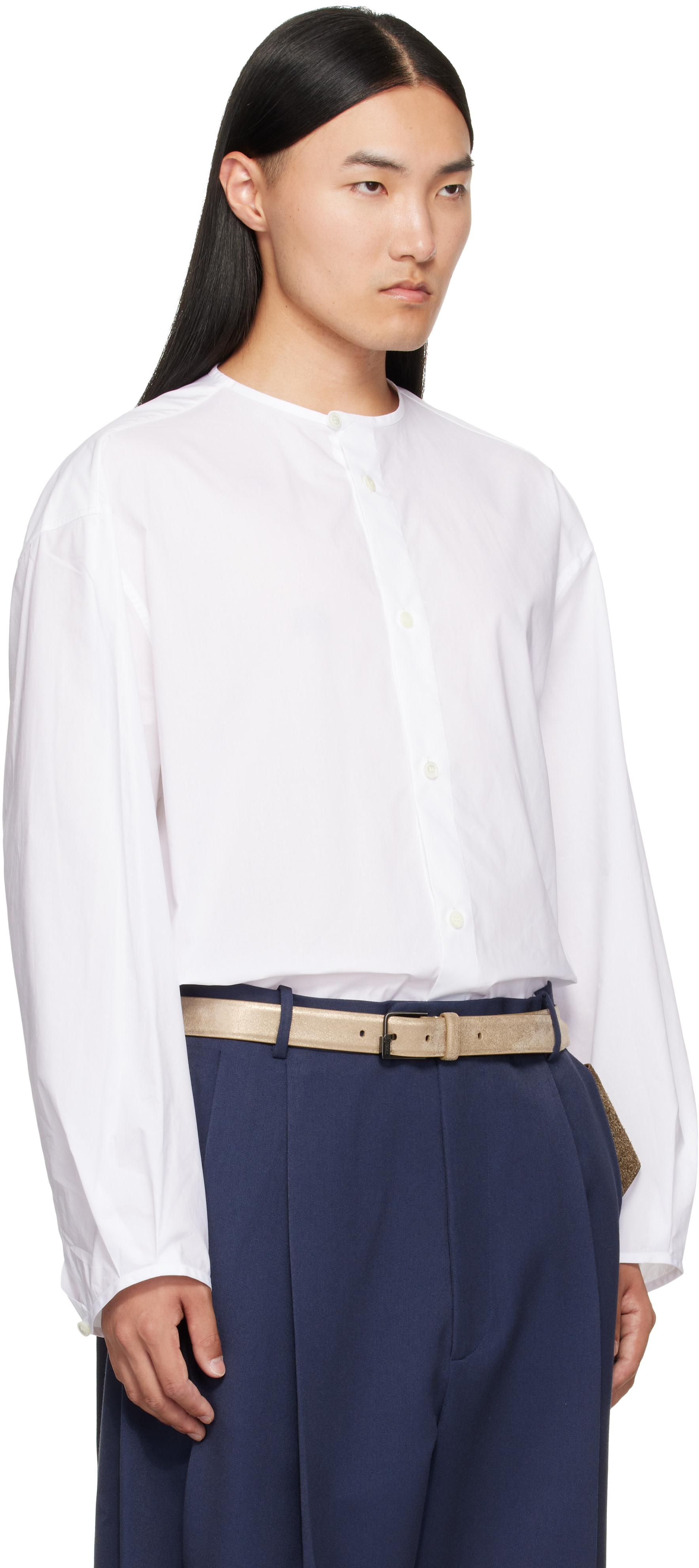 Hed Mayner: White Band Collar Shirt | SSENSE