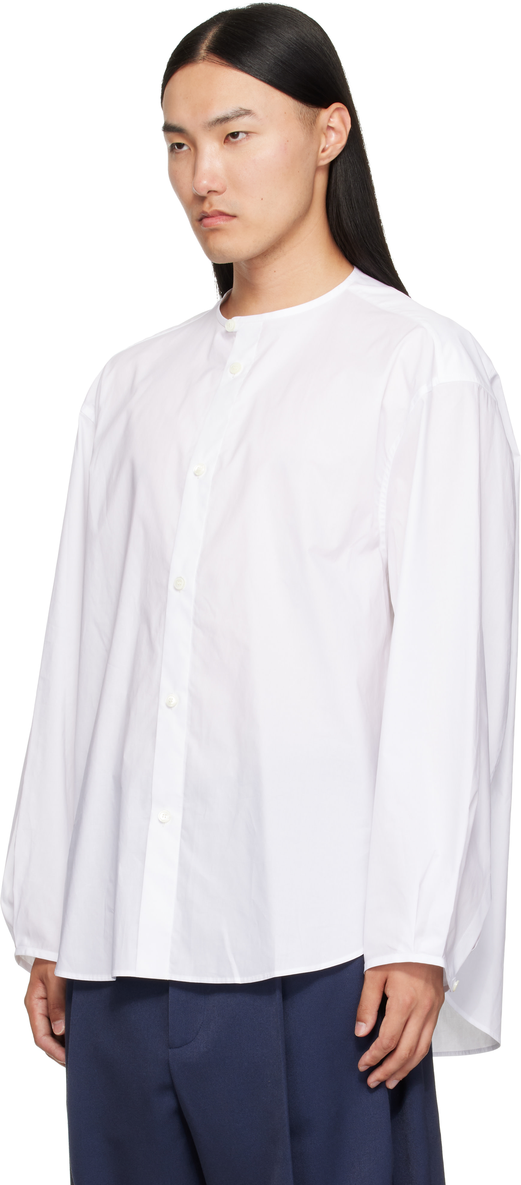 HED MAYNER カットソー　ホワイト　S Hed Mayner: White Band Collar Shirt | SSENSE