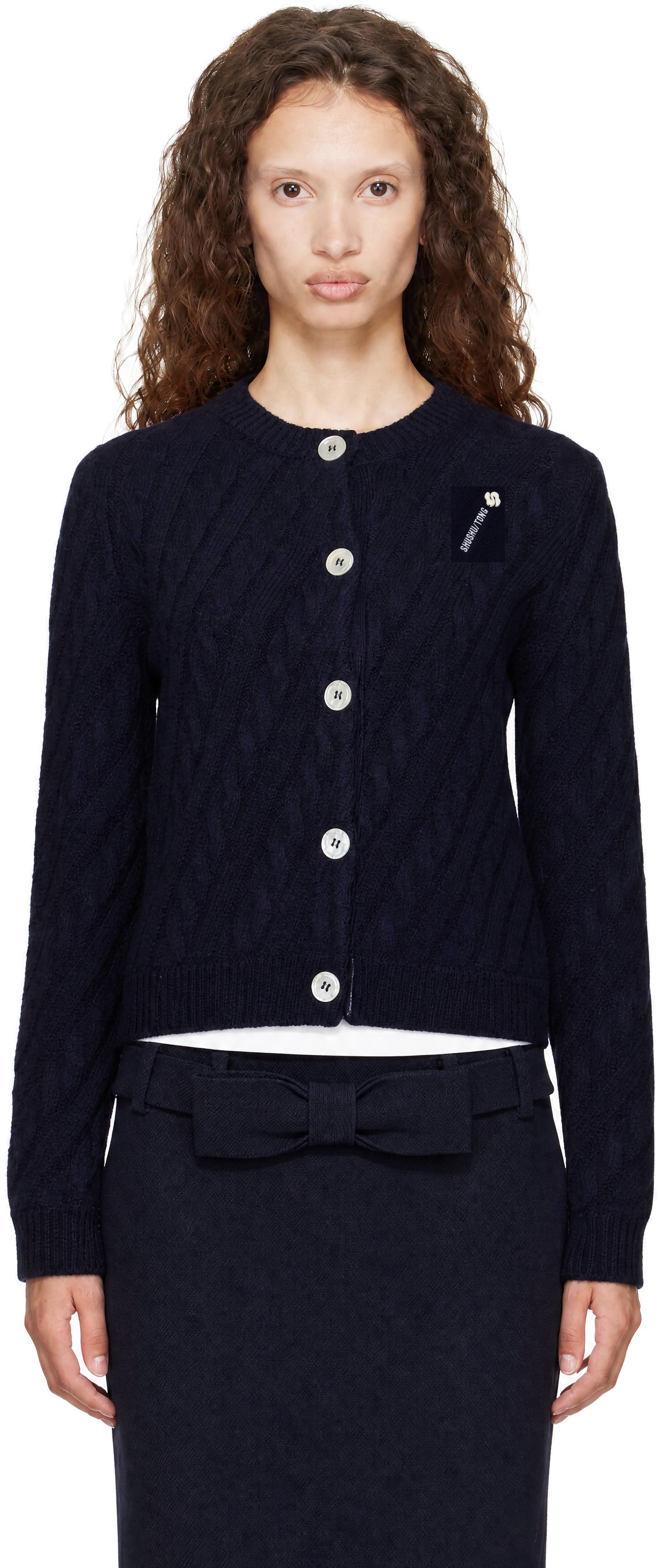 SHUSHU/TONG: Navy Cable Knit Cardigan | SSENSE Canada