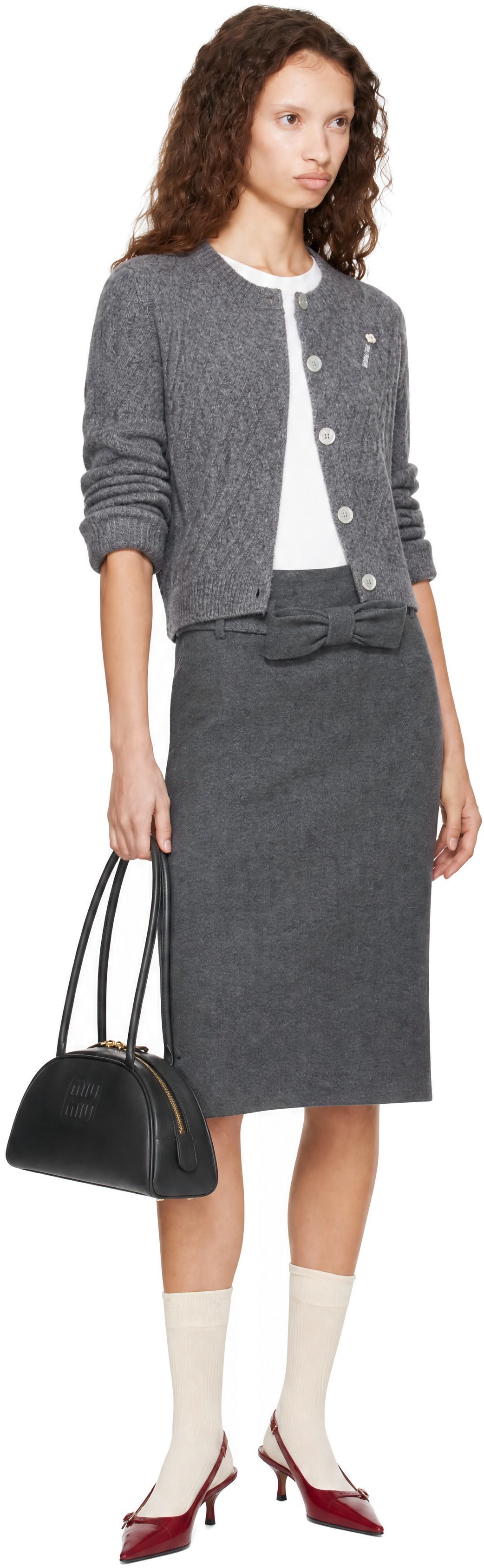 SHUSHU/TONG: Gray Cable Knit Cardigan | SSENSE Canada
