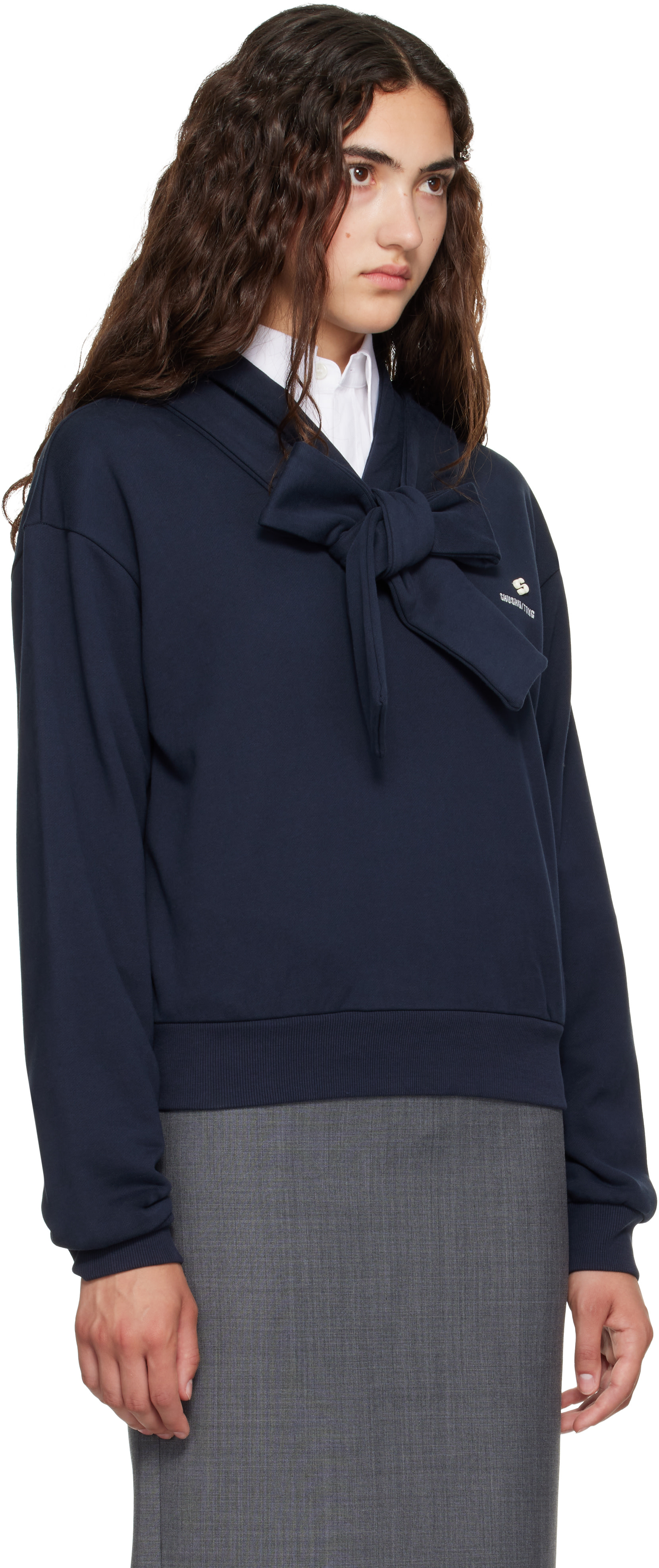SHUSHU/TONG - Pull à capuche bleu marine à boucle