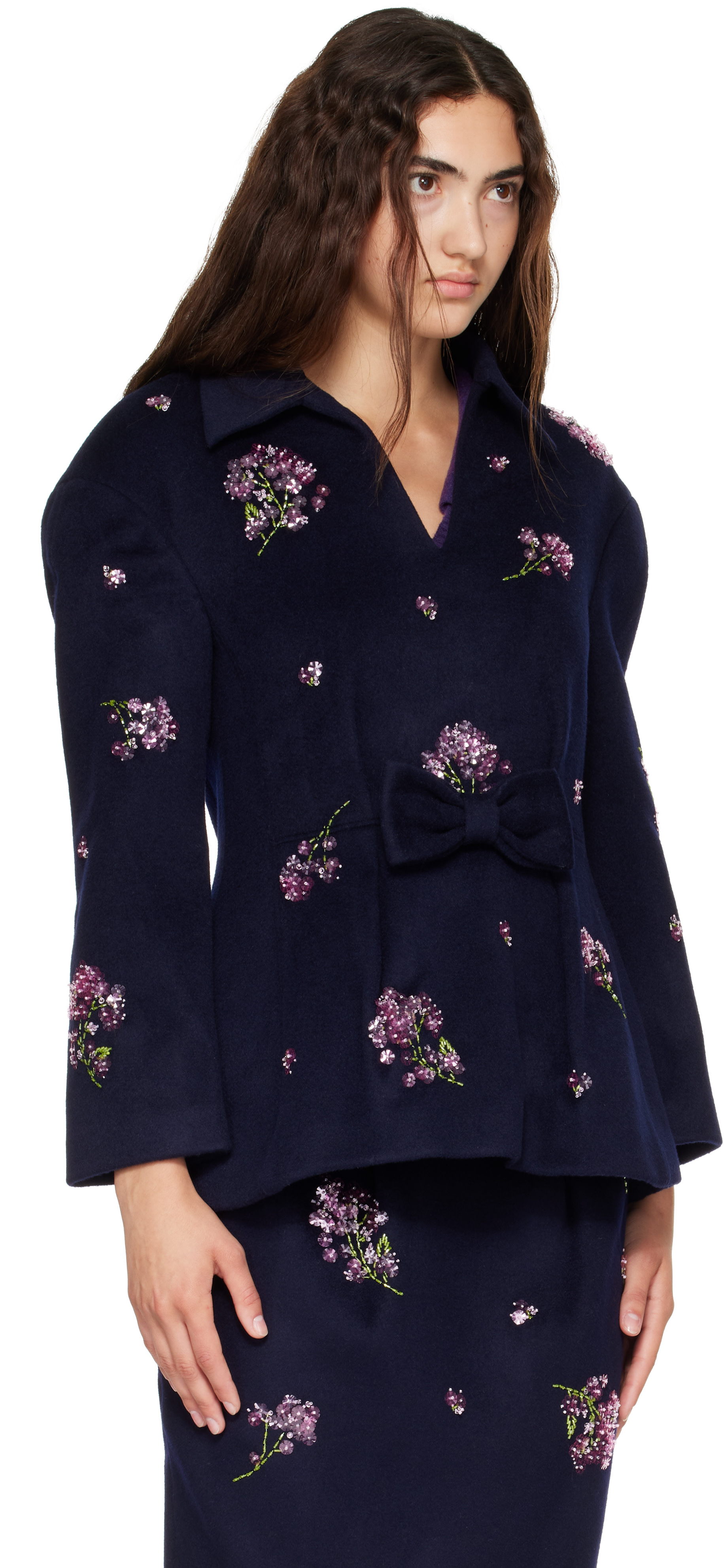 SHUSHU/TONG: Navy Bow-Front Cinched Waist Top | SSENSE Canada