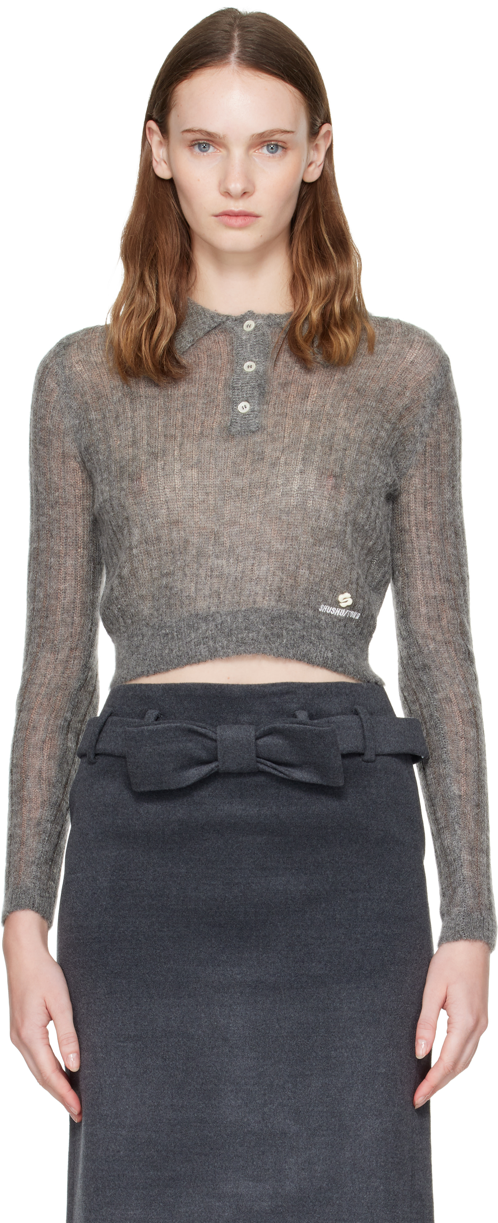 SHUSHU/TONG: Gray Lapel Knit Polo | SSENSE Italy