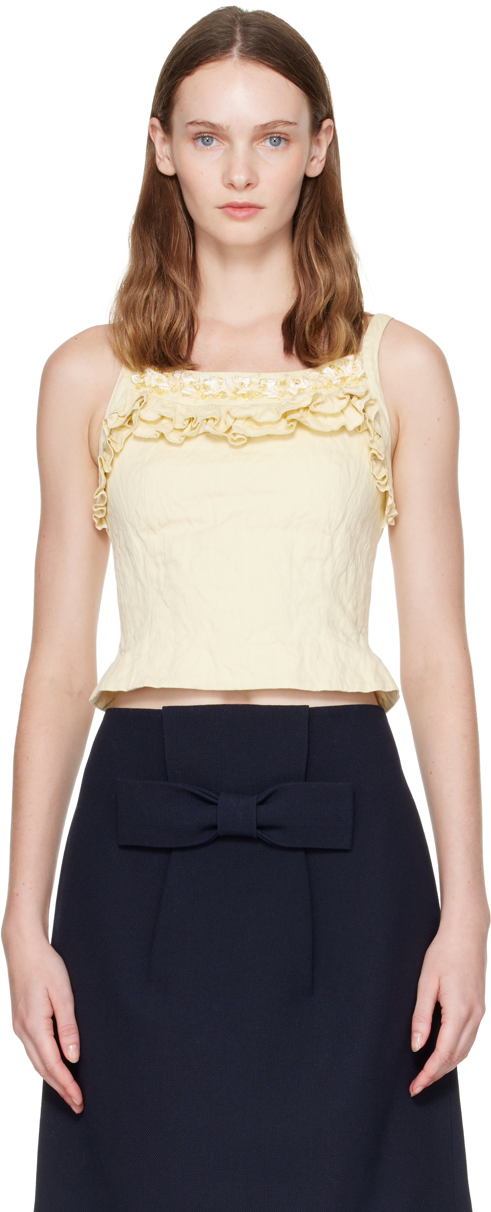 SHUSHU/TONG: Yellow Lace Trim Camisole | SSENSE Canada