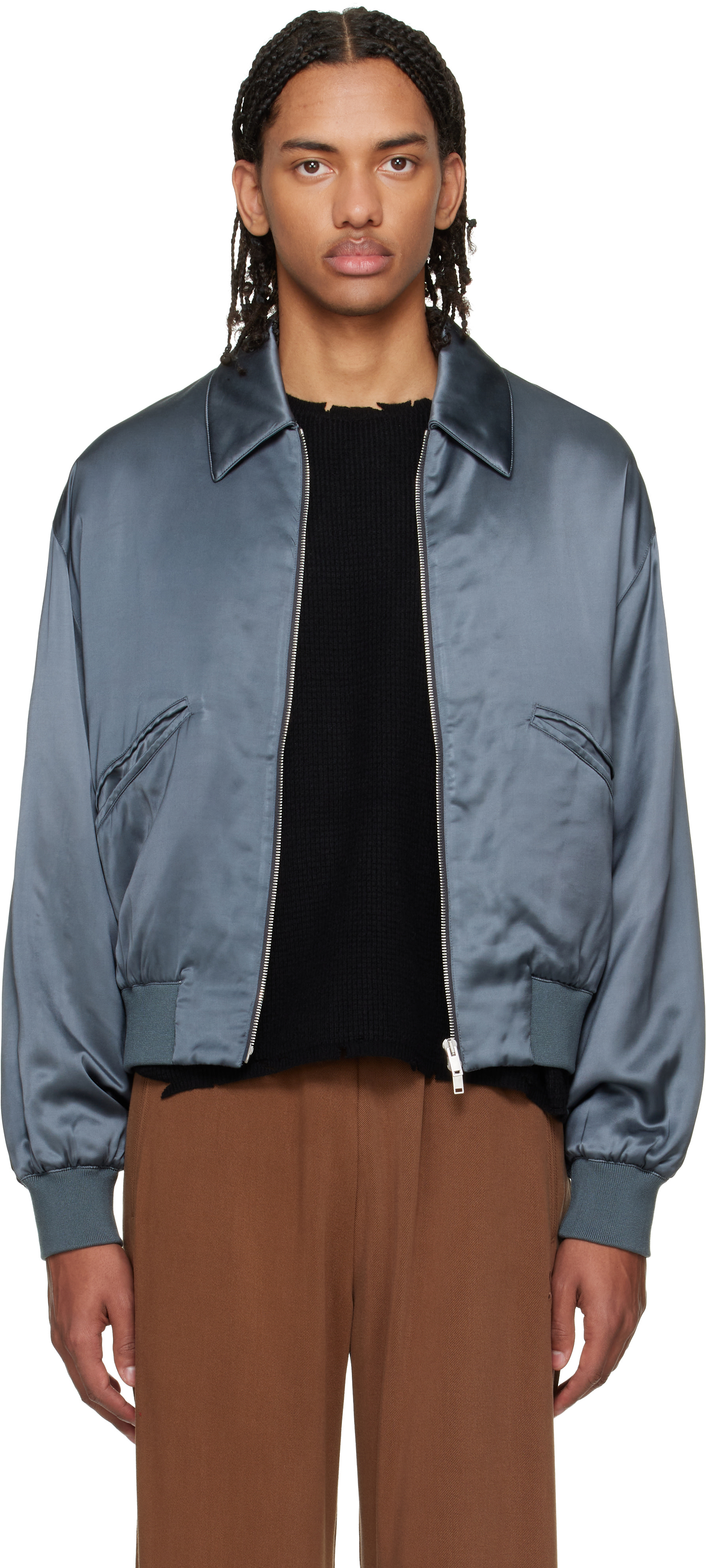 Second/Layer - Gray Aces Satin Club Jacket