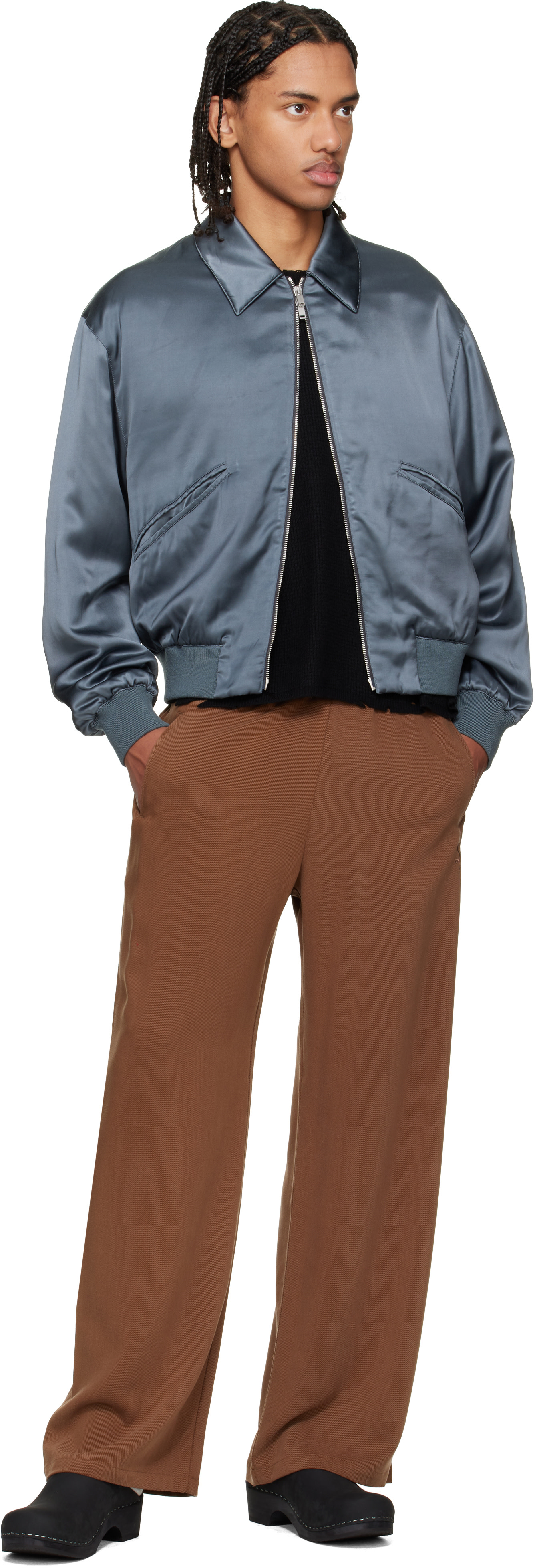 Second/Layer - Blouson Aces gris en satin