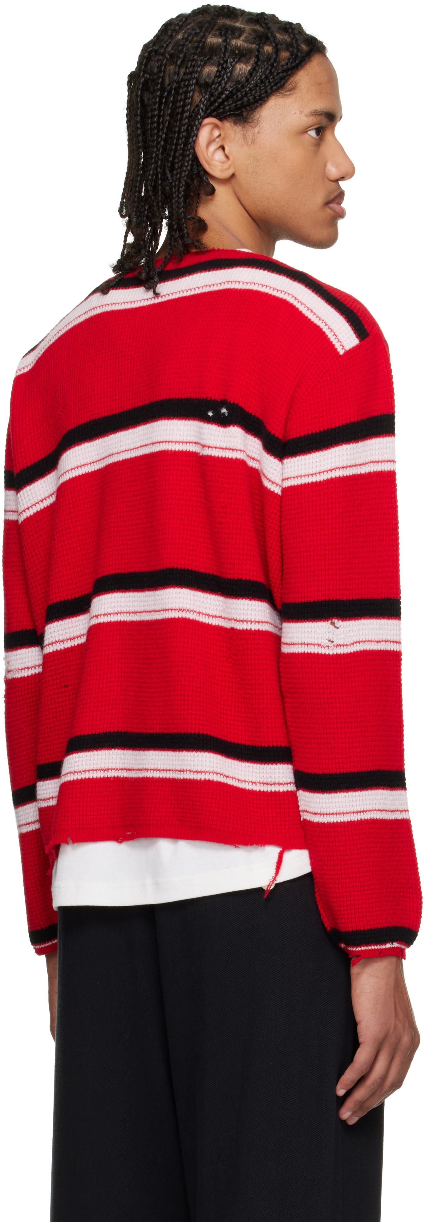 Second/Layer - Red Friends Zip Up Waffle Knit Sweater