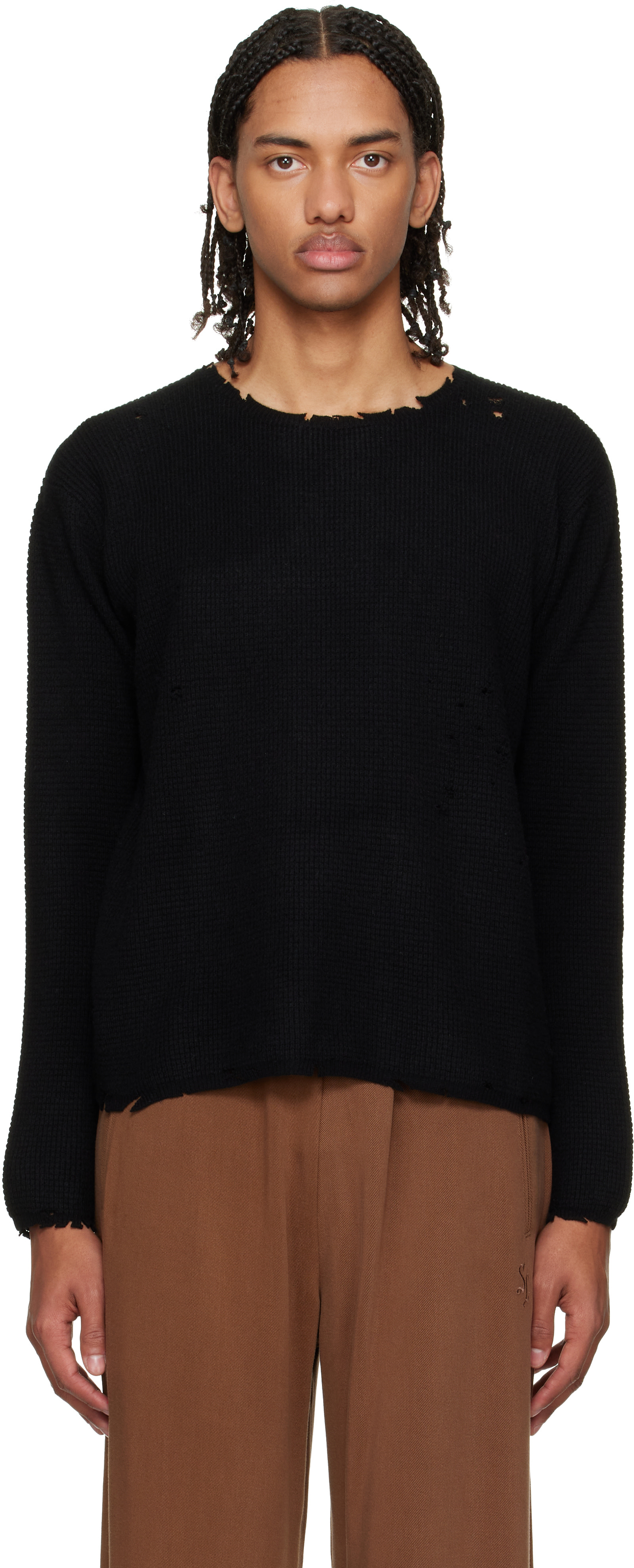 Second/Layer - Pull Friends noir en tricot gaufré à glissière