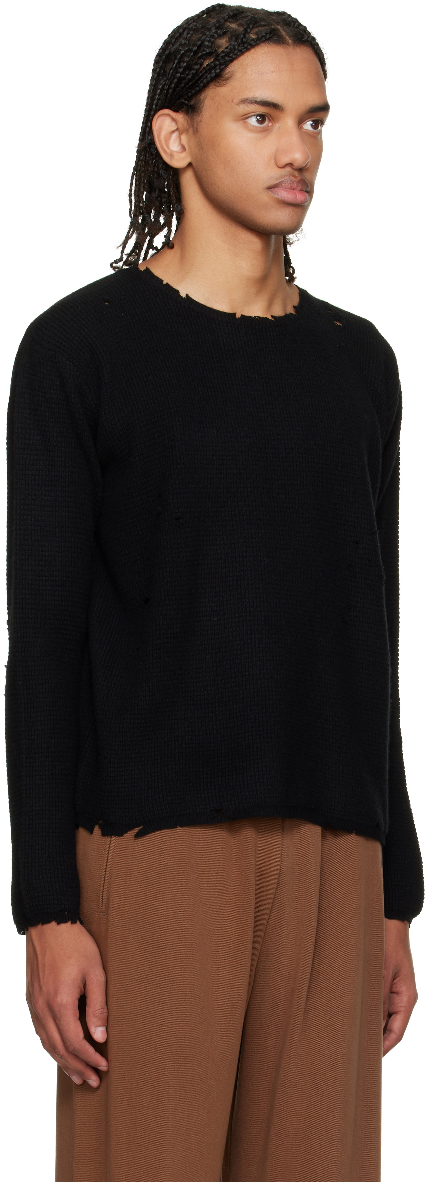 Second/Layer - Black Pullover Waffle Knit Friends Sweater
