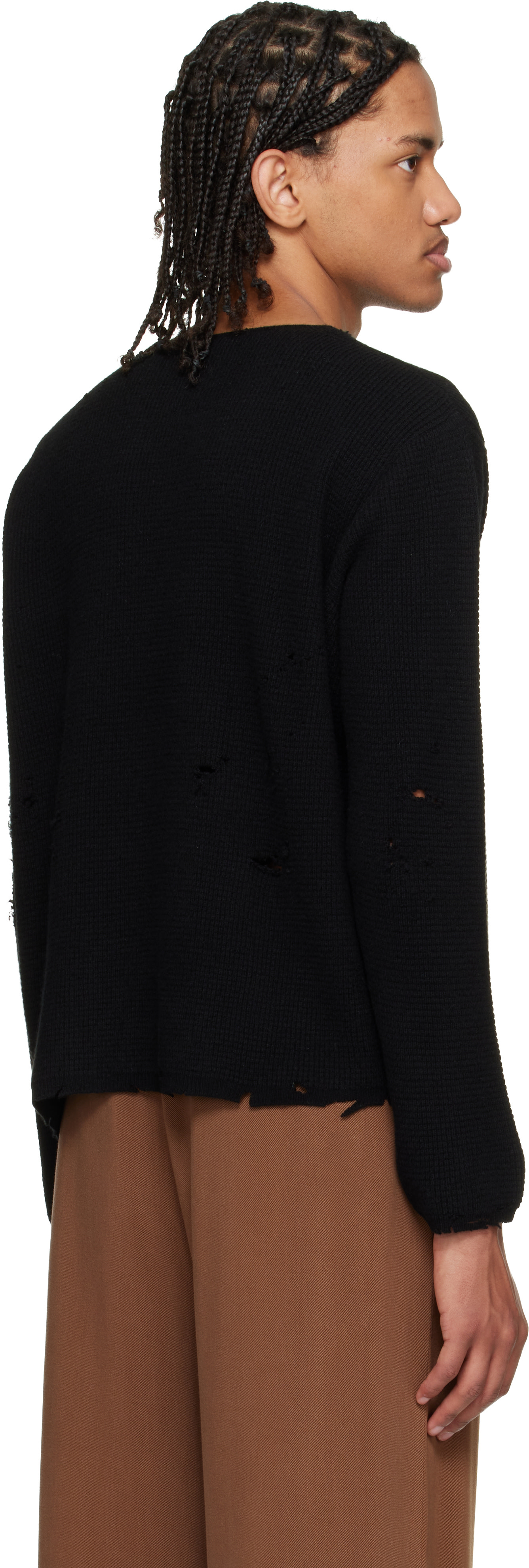 Second/Layer - Black Pullover Waffle Knit Friends Sweater