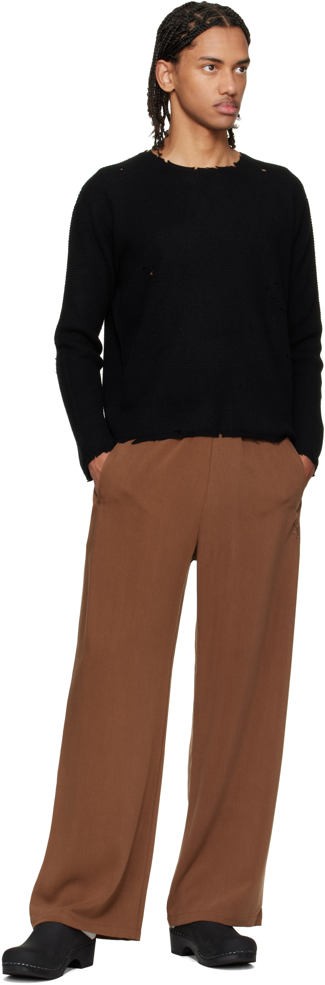 Second/Layer - Black Pullover Waffle Knit Friends Sweater