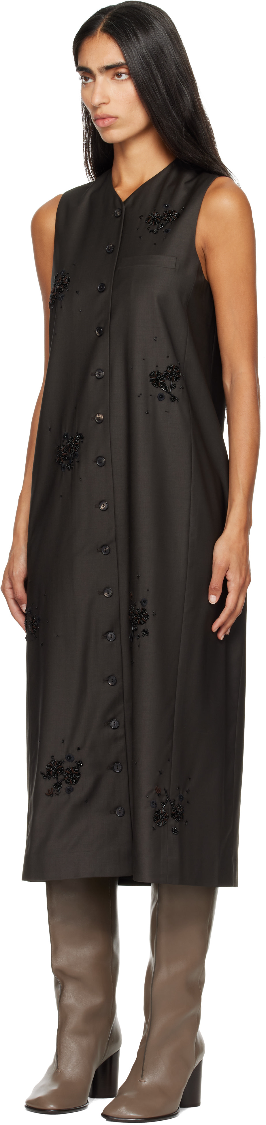 cordera brown dress Tailored Embellished Maxi featuring a V
