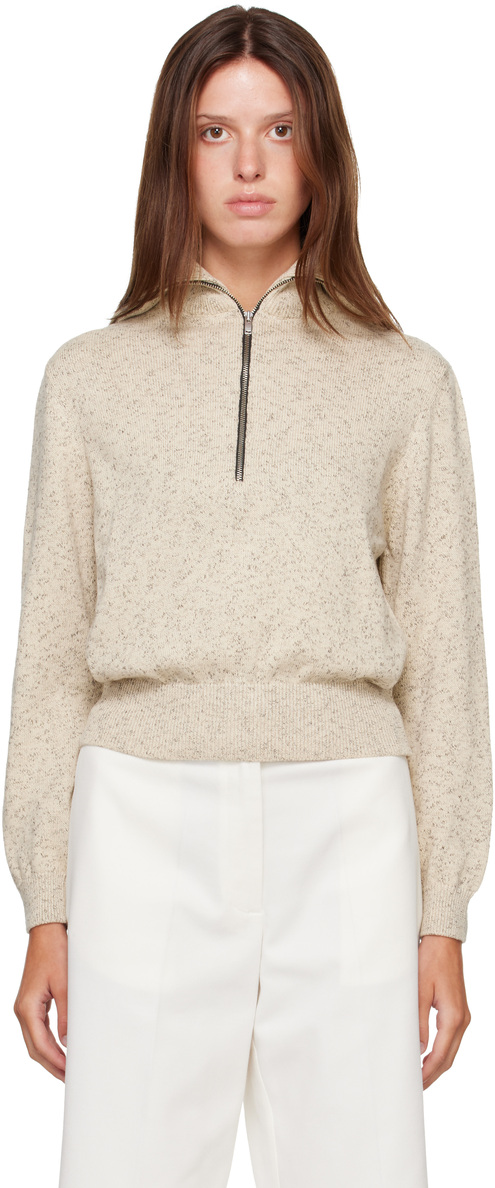 CORDERA ノースリーブ ニット ホワイト Cordera: Off-White Flecked Cotton Zip-Up Sweater | SSENSE