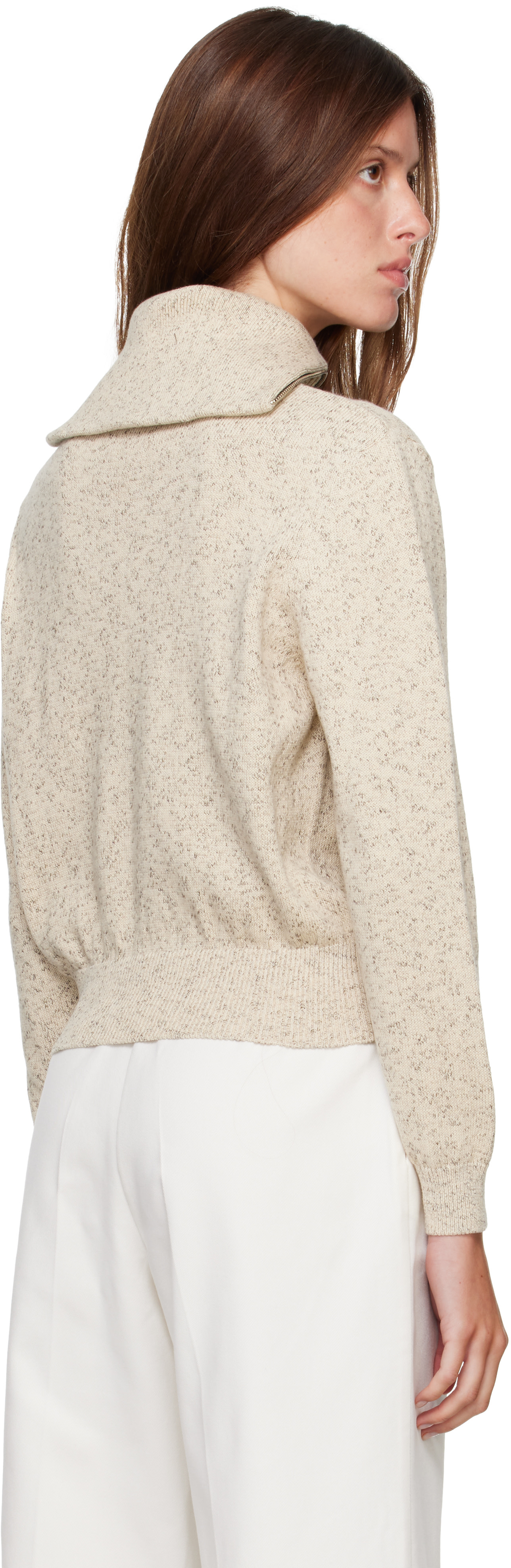Cordera: Off-White Flecked Cotton Zip-Up Sweater | SSENSE