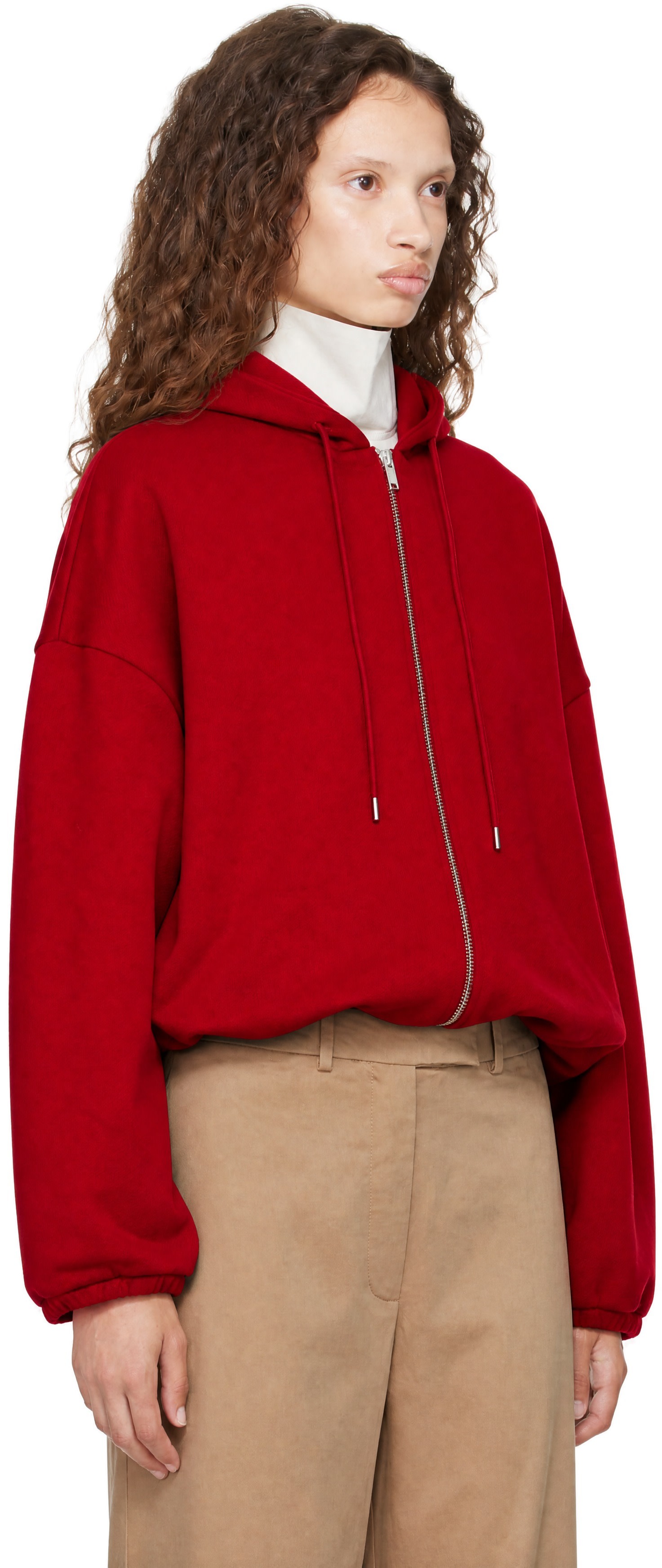CORDERA - Pull à capuche rouge à ourlet bouffant