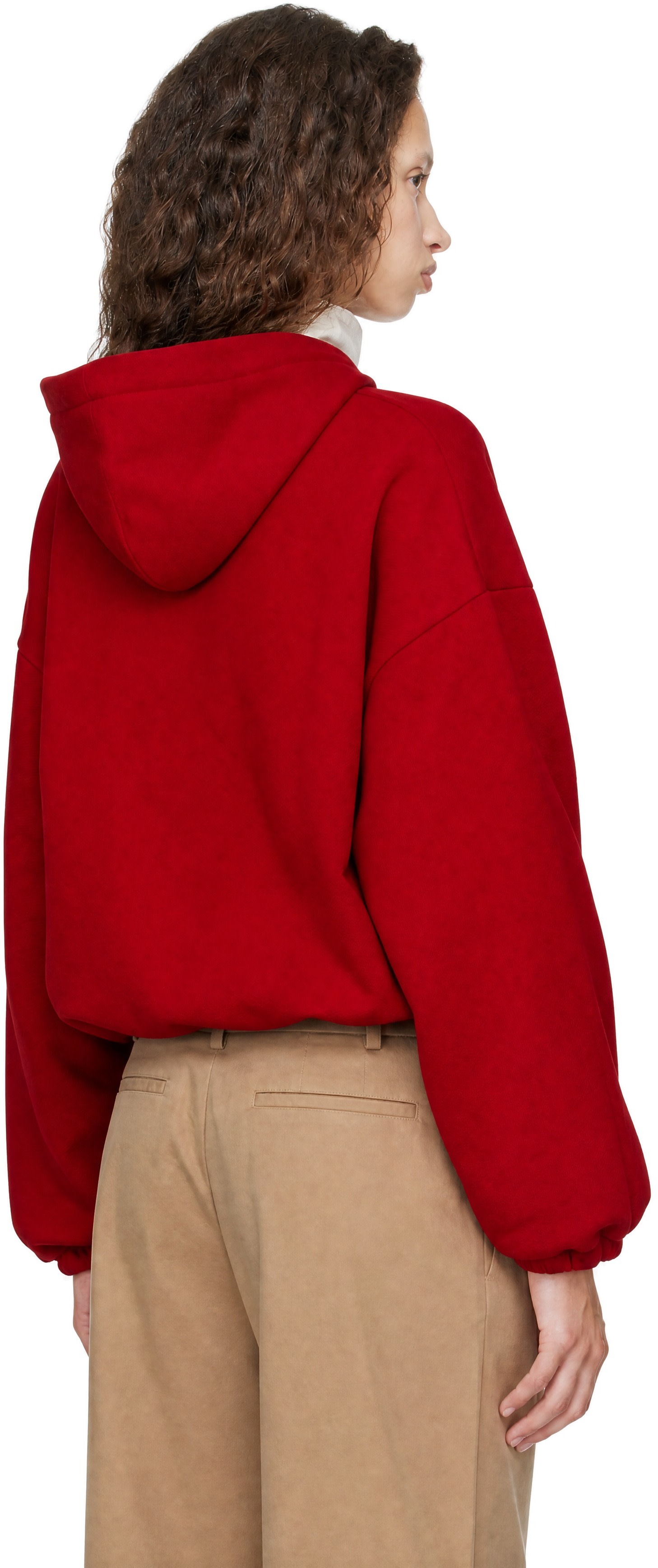 CORDERA - Pull à capuche rouge à ourlet bouffant