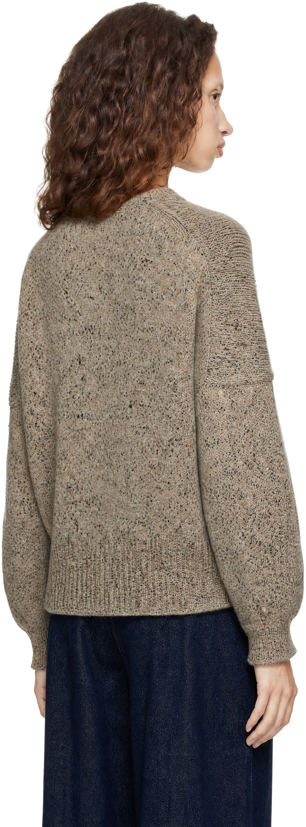 CORDERA - Pull beige à col en V et à motif moucheté